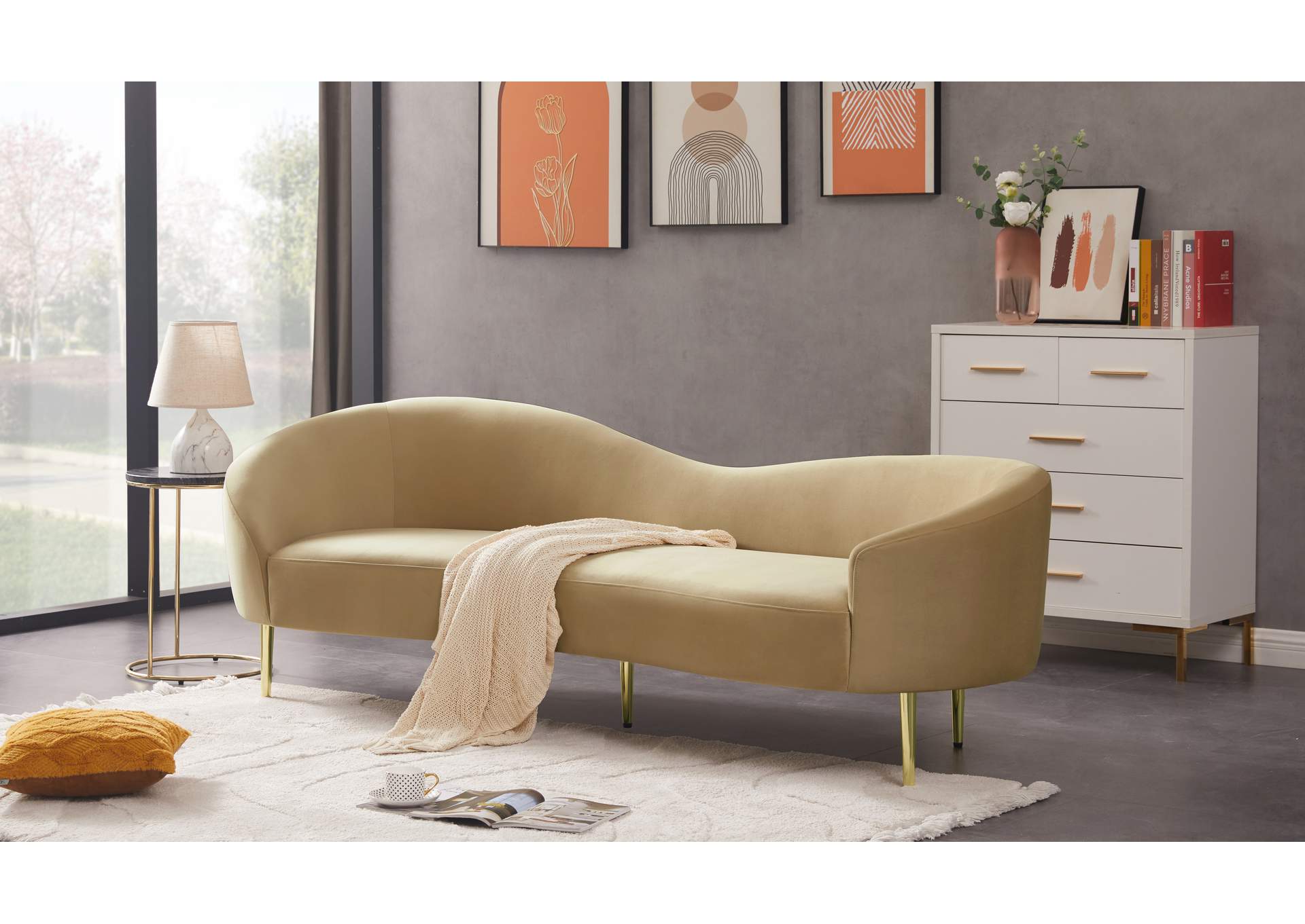 Ritz Camel Velvet Sofa,Meridian Furniture