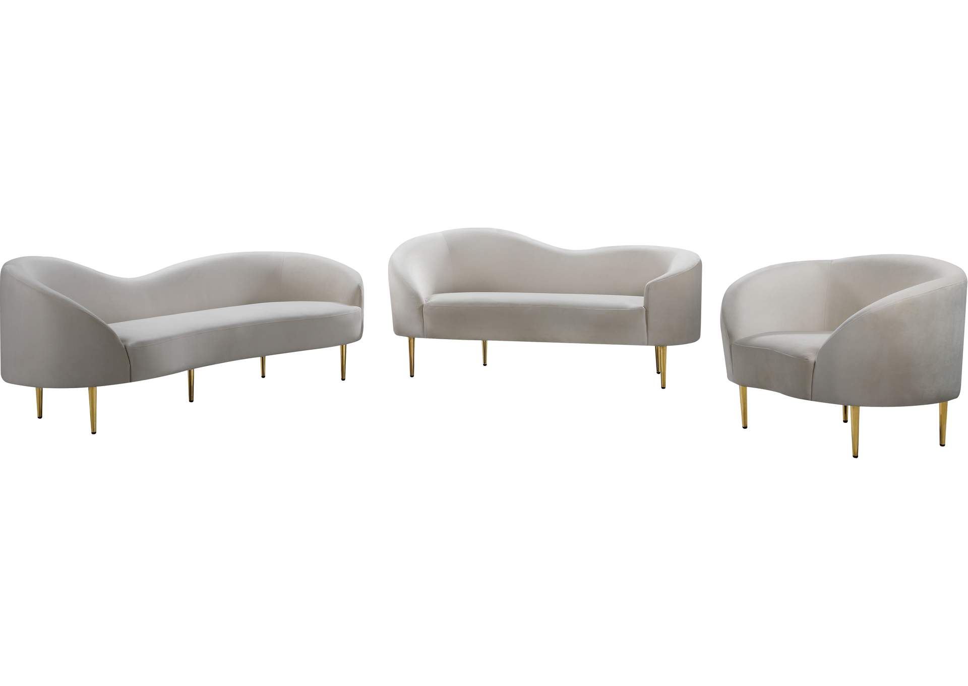 Ritz Cream Velvet Sofa and Loveseat,Meridian Furniture