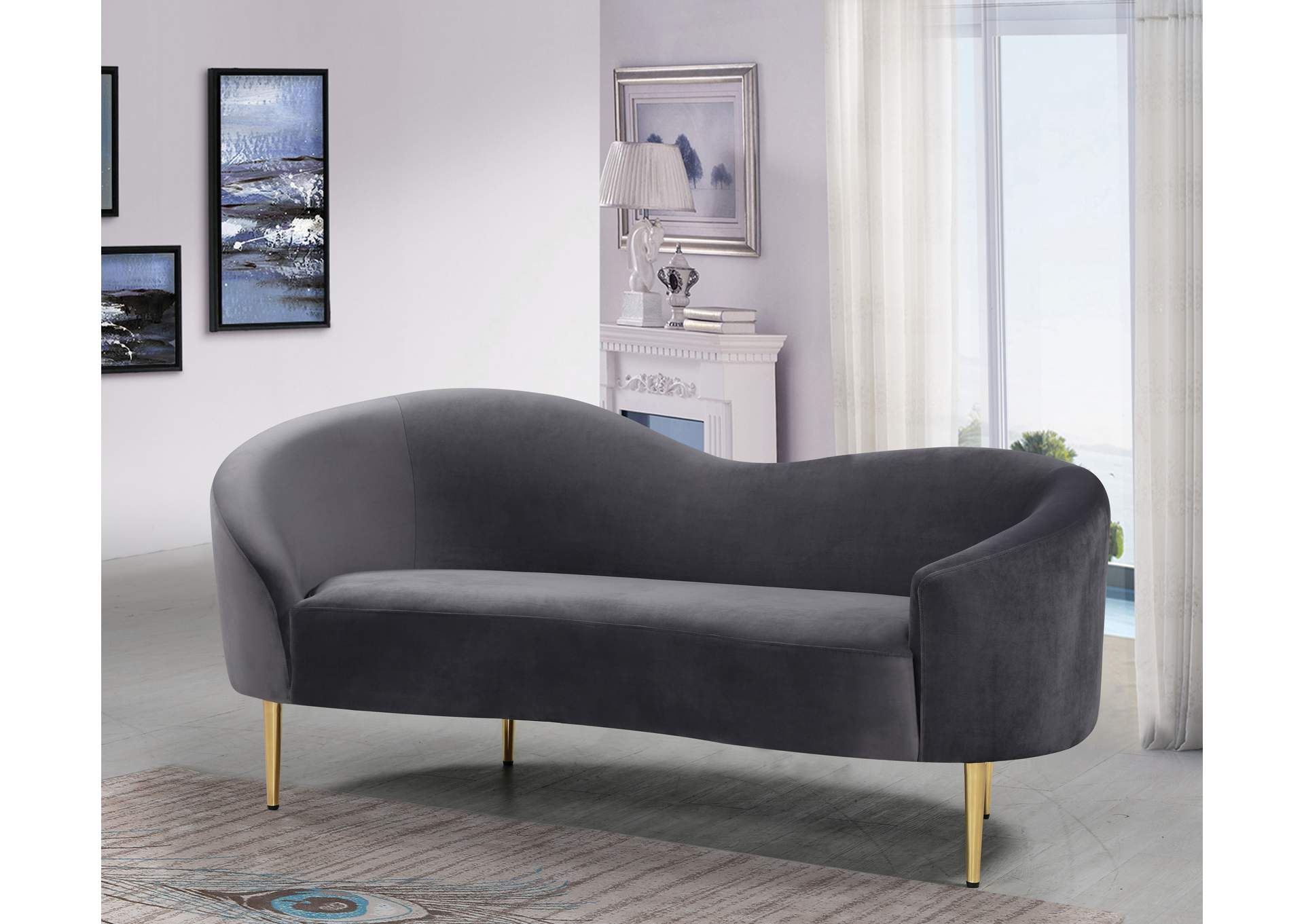 Ritz Grey Velvet Loveseat,Meridian Furniture