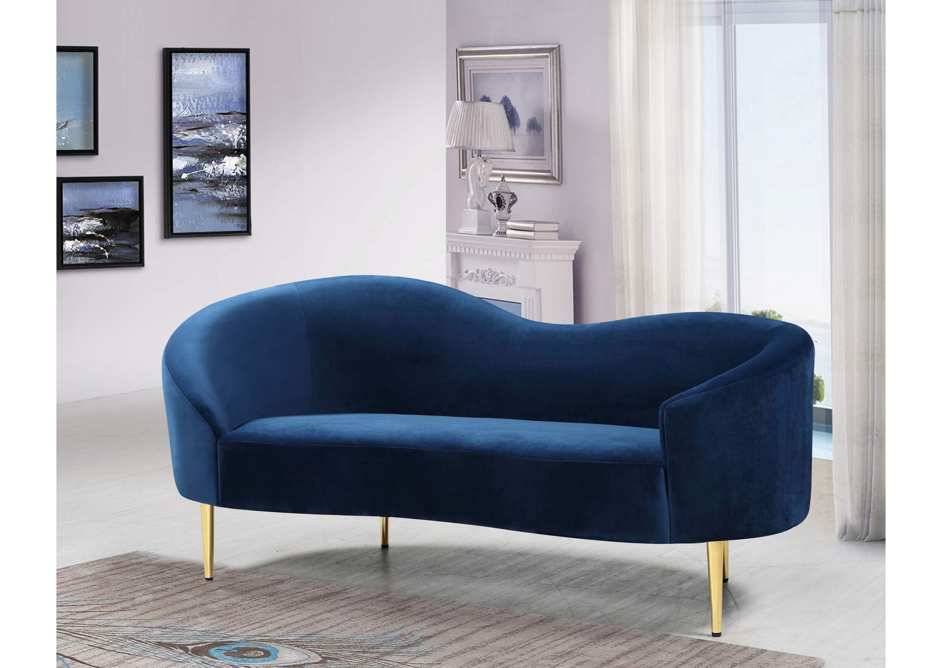 Ritz Navy Velvet Loveseat,Meridian Furniture