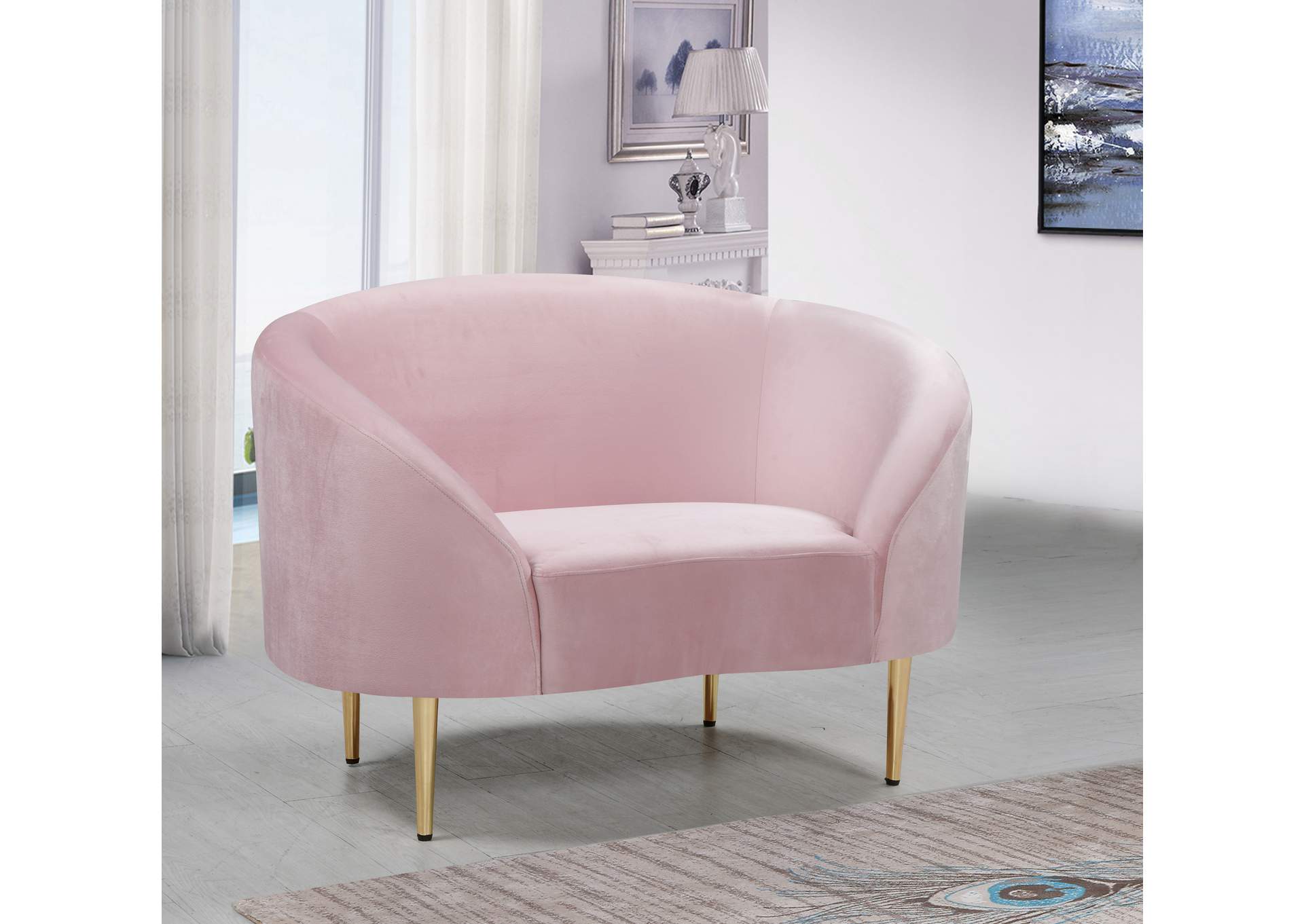 Ritz Pink Velvet Chair,Meridian Furniture