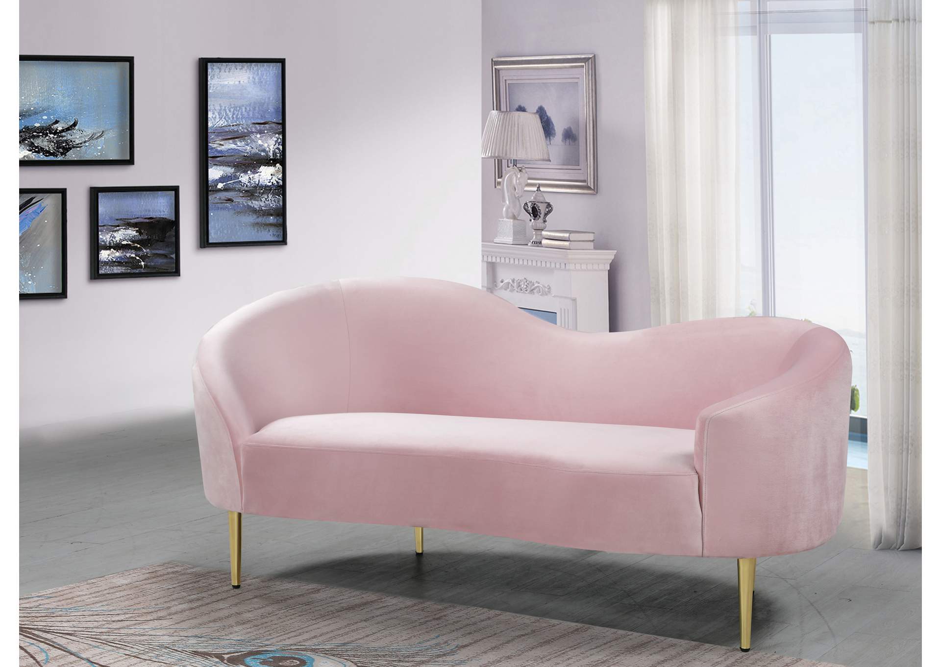 Ritz Pink Velvet Loveseat,Meridian Furniture