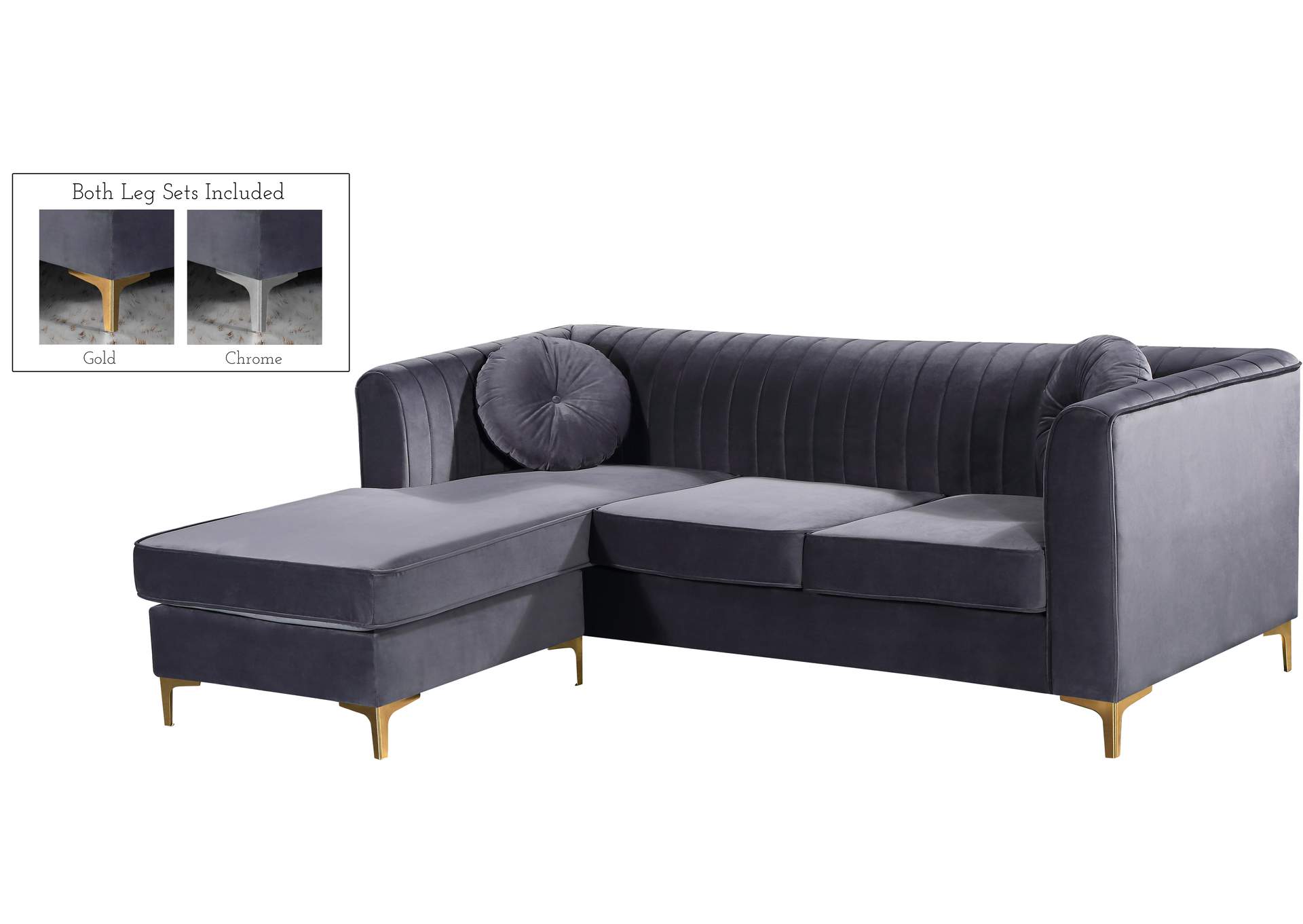 Eliana Grey Velvet 2 Piece Reversible Sectional,Meridian Furniture