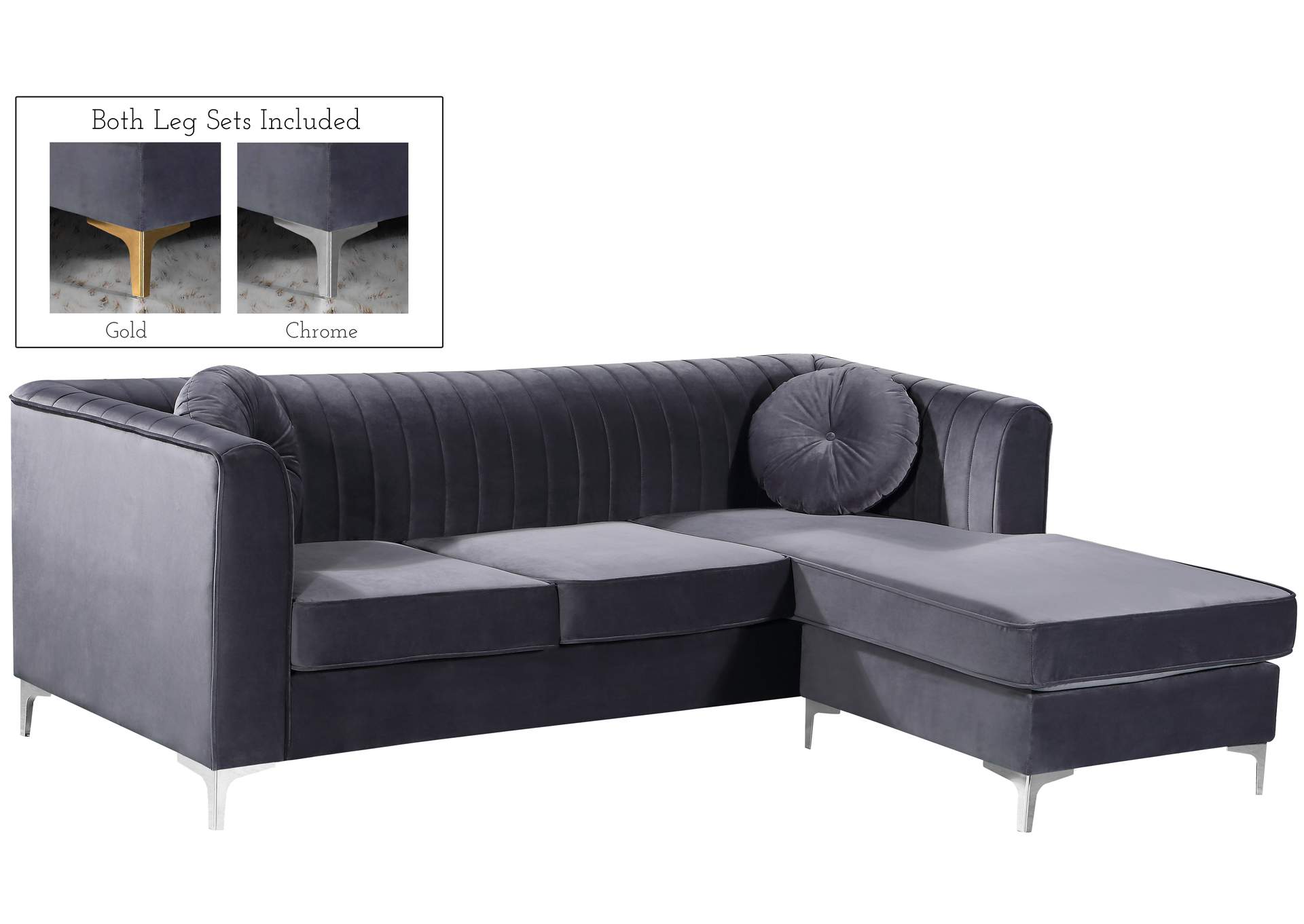 Eliana Grey Velvet 2 Piece Reversible Sectional,Meridian Furniture