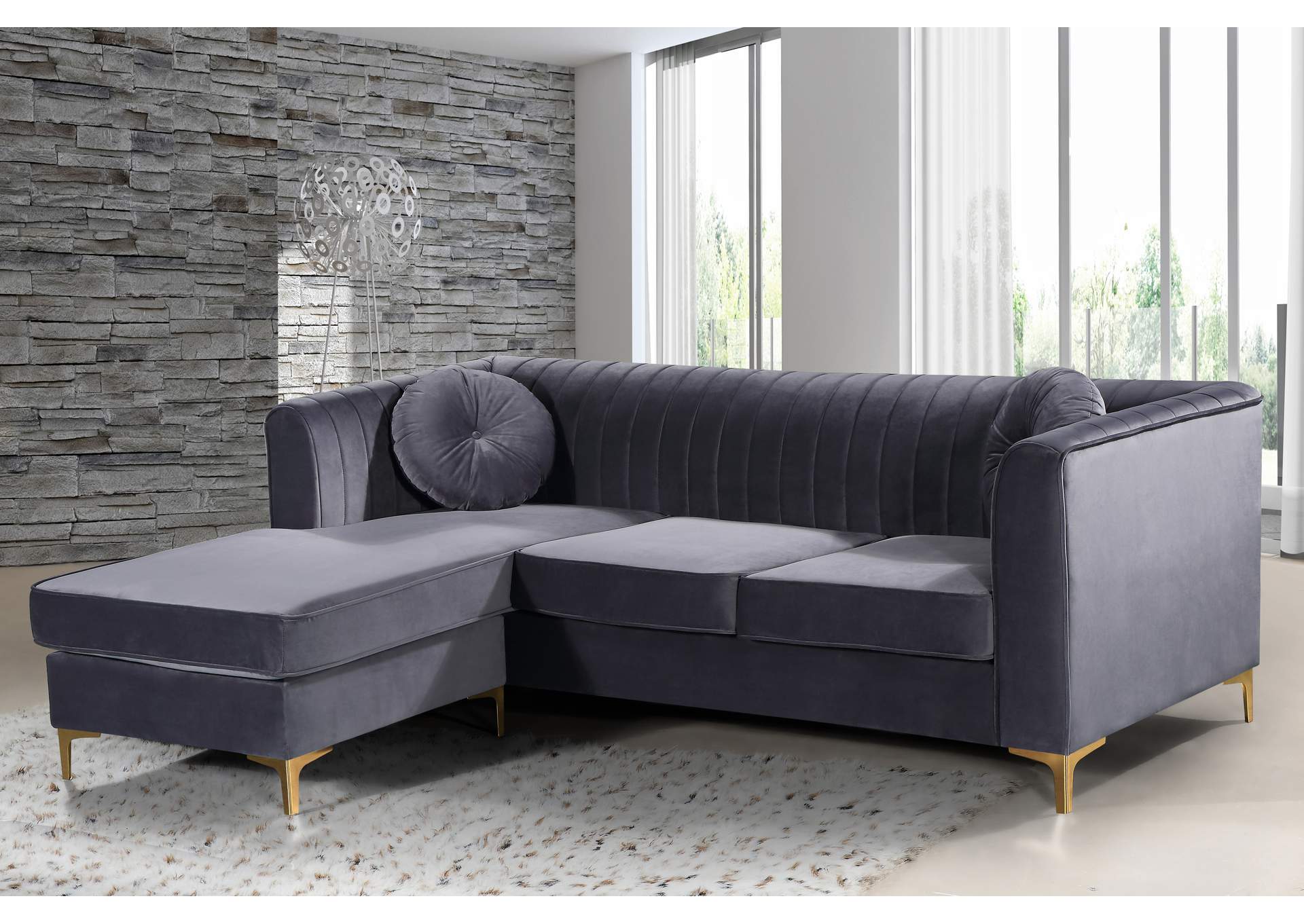 Eliana Grey Velvet 2 Piece Reversible Sectional,Meridian Furniture