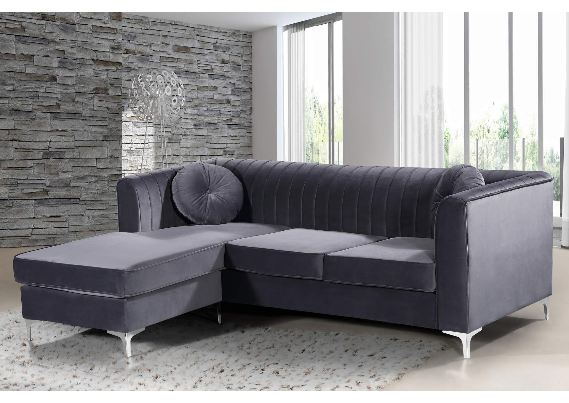 Eliana Grey Velvet 2 Piece Reversible Sectional,Meridian Furniture