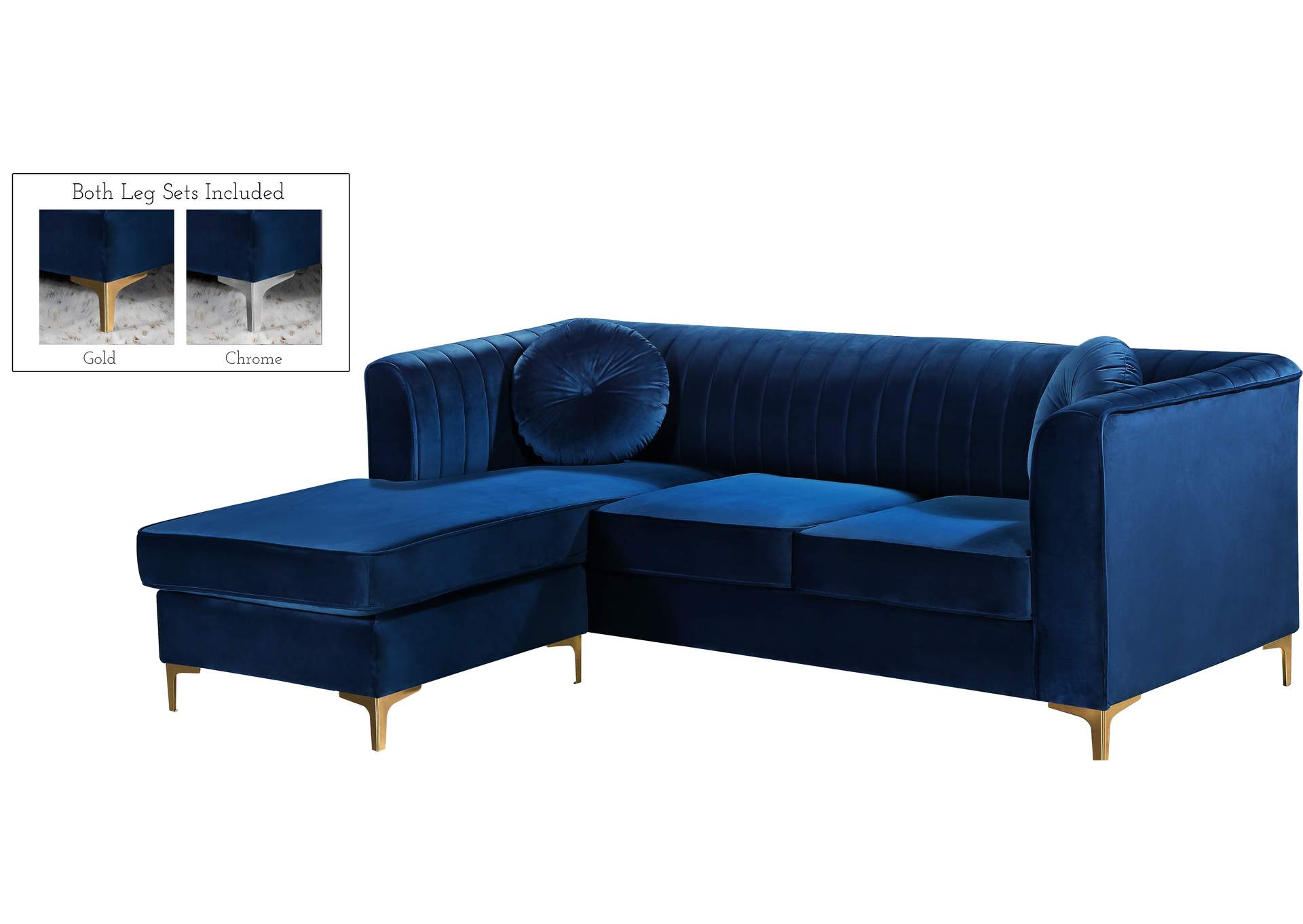 Eliana Navy Velvet 2 Piece Reversible Sectional,Meridian Furniture