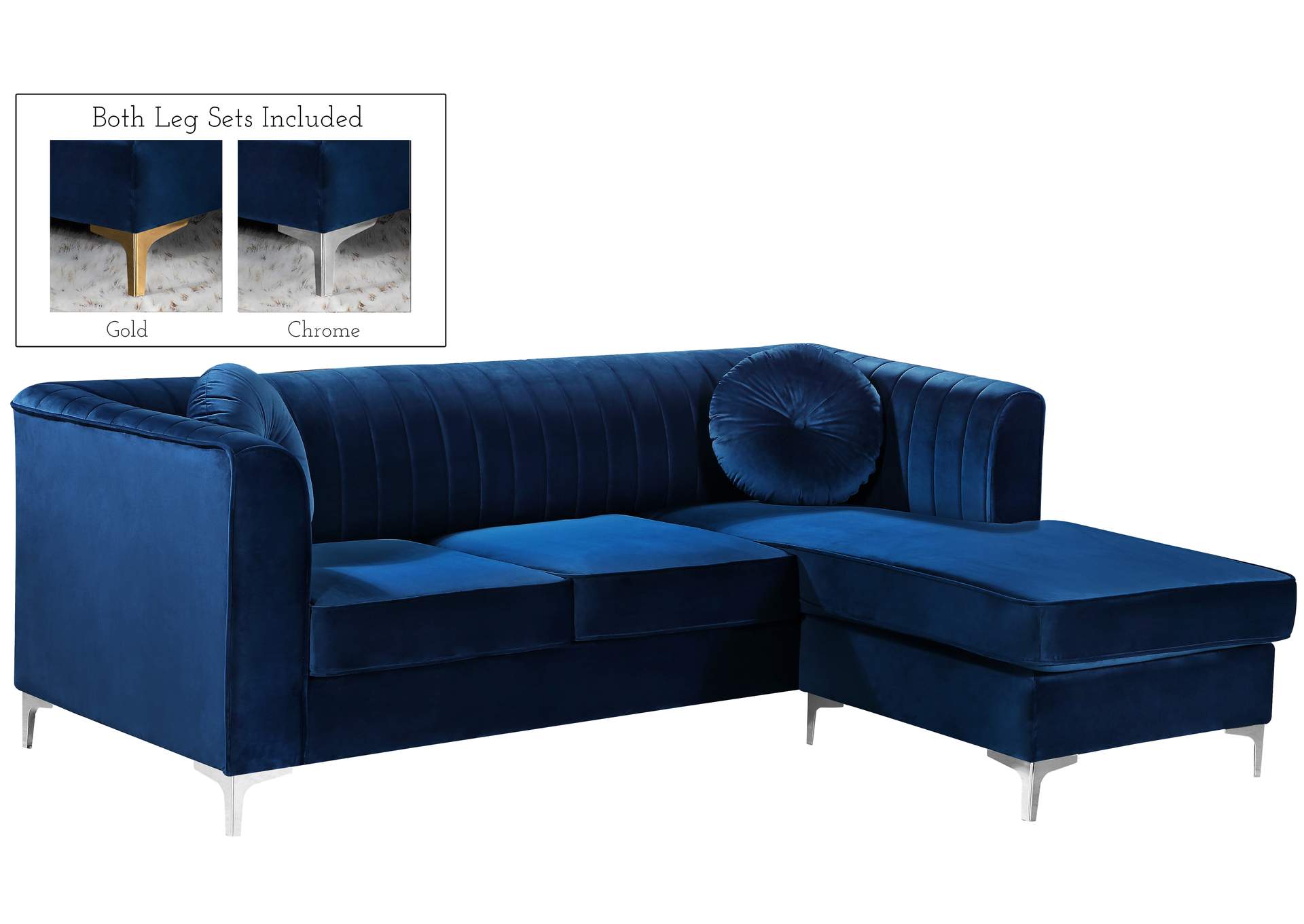 Eliana Navy Velvet 2 Piece Reversible Sectional,Meridian Furniture