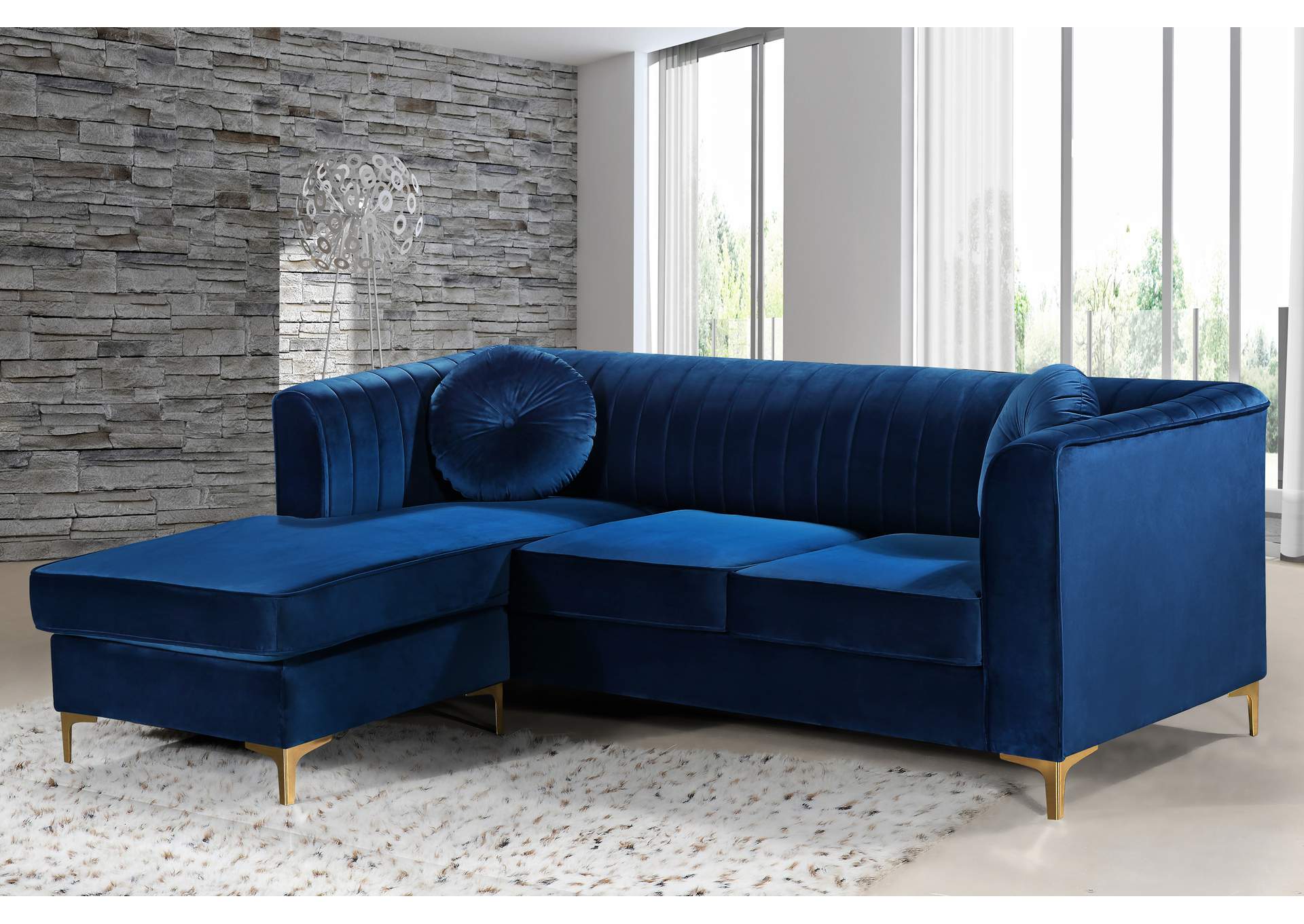 Eliana Navy Velvet 2 Piece Reversible Sectional,Meridian Furniture