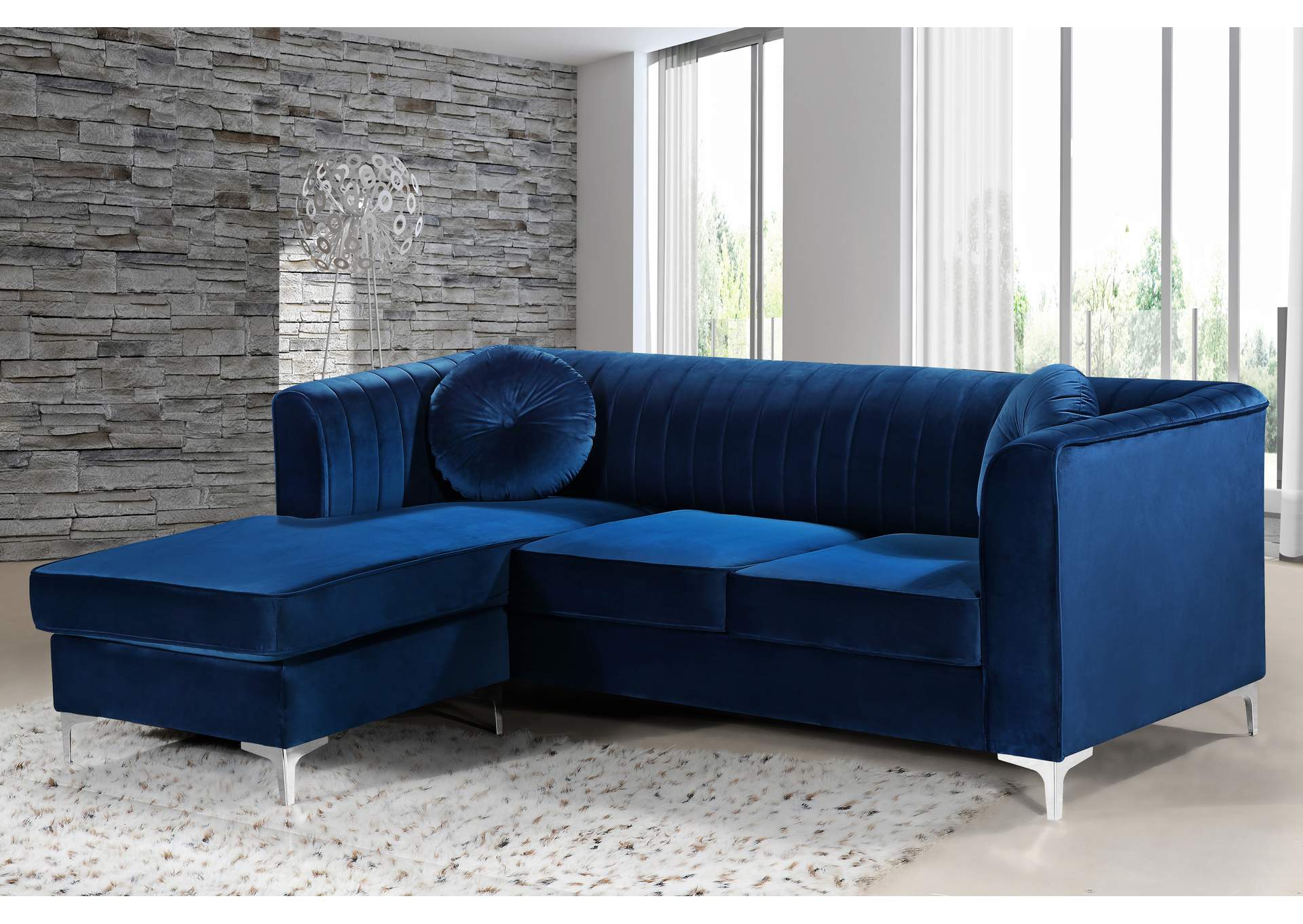 Eliana Navy Velvet 2 Piece Reversible Sectional,Meridian Furniture