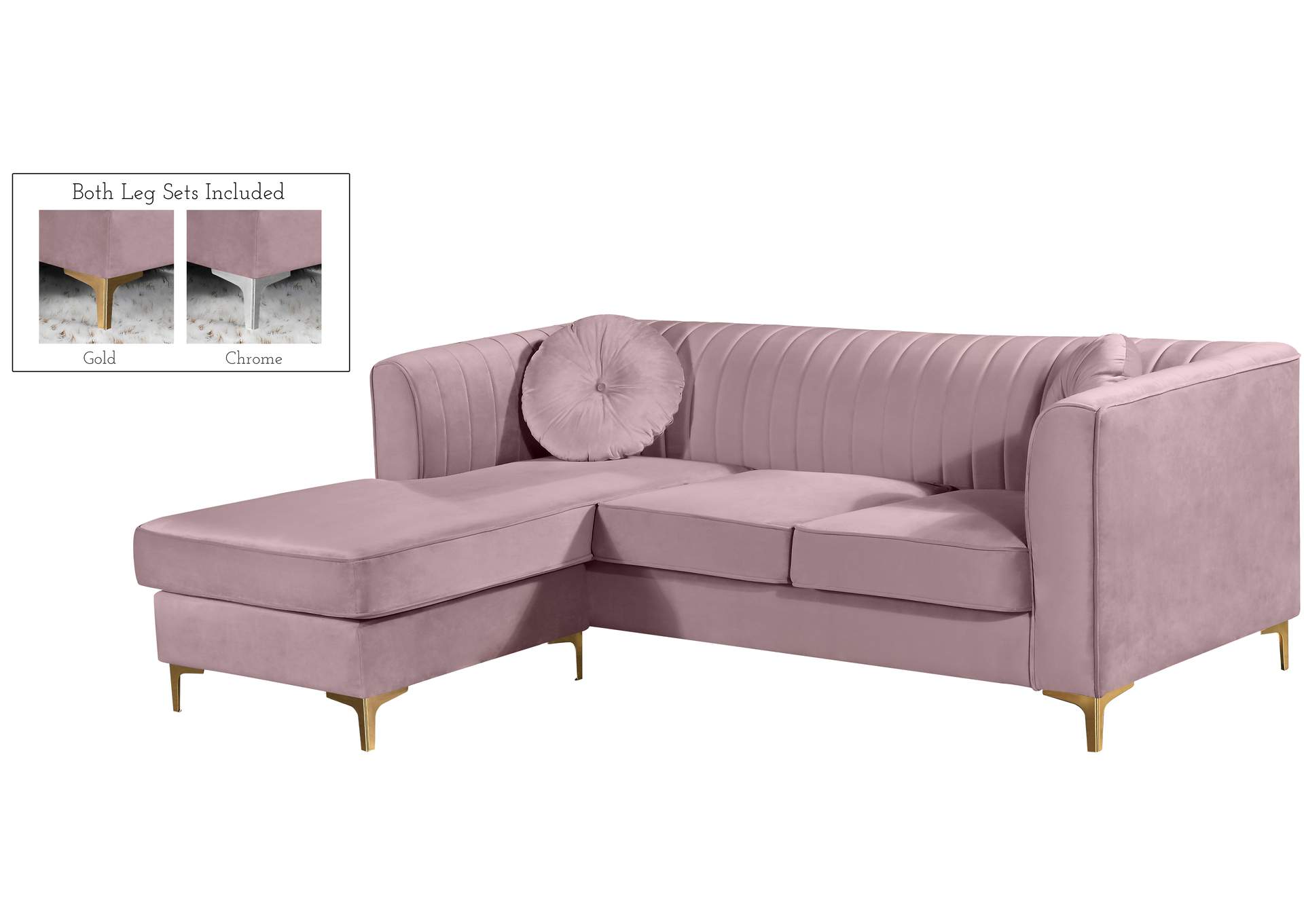 Eliana Pink Velvet 2 Piece Reversible Sectional,Meridian Furniture