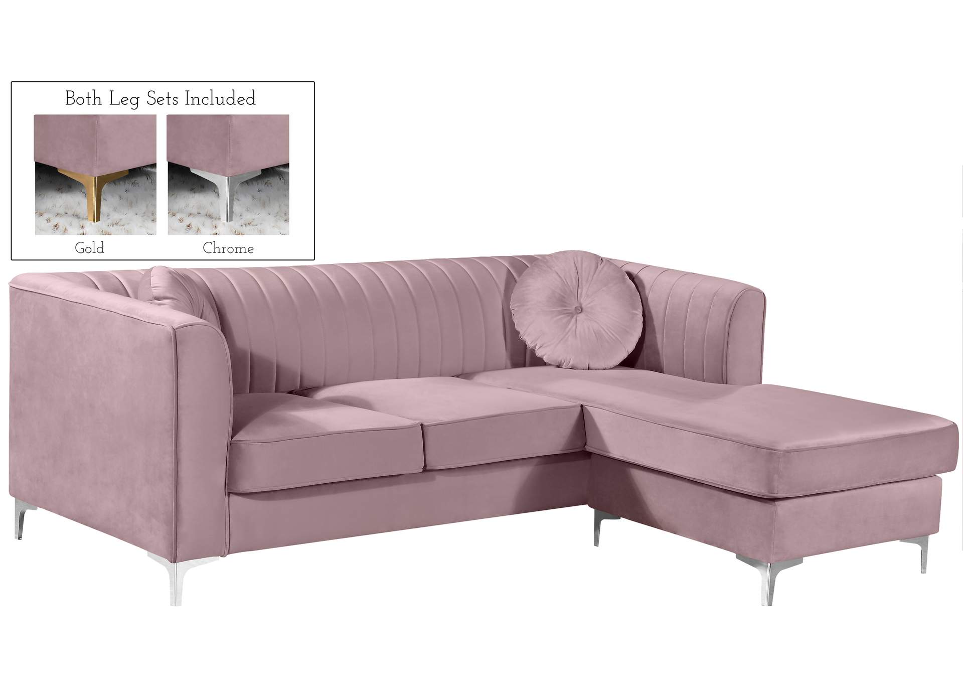 Eliana Pink Velvet 2 Piece Reversible Sectional,Meridian Furniture