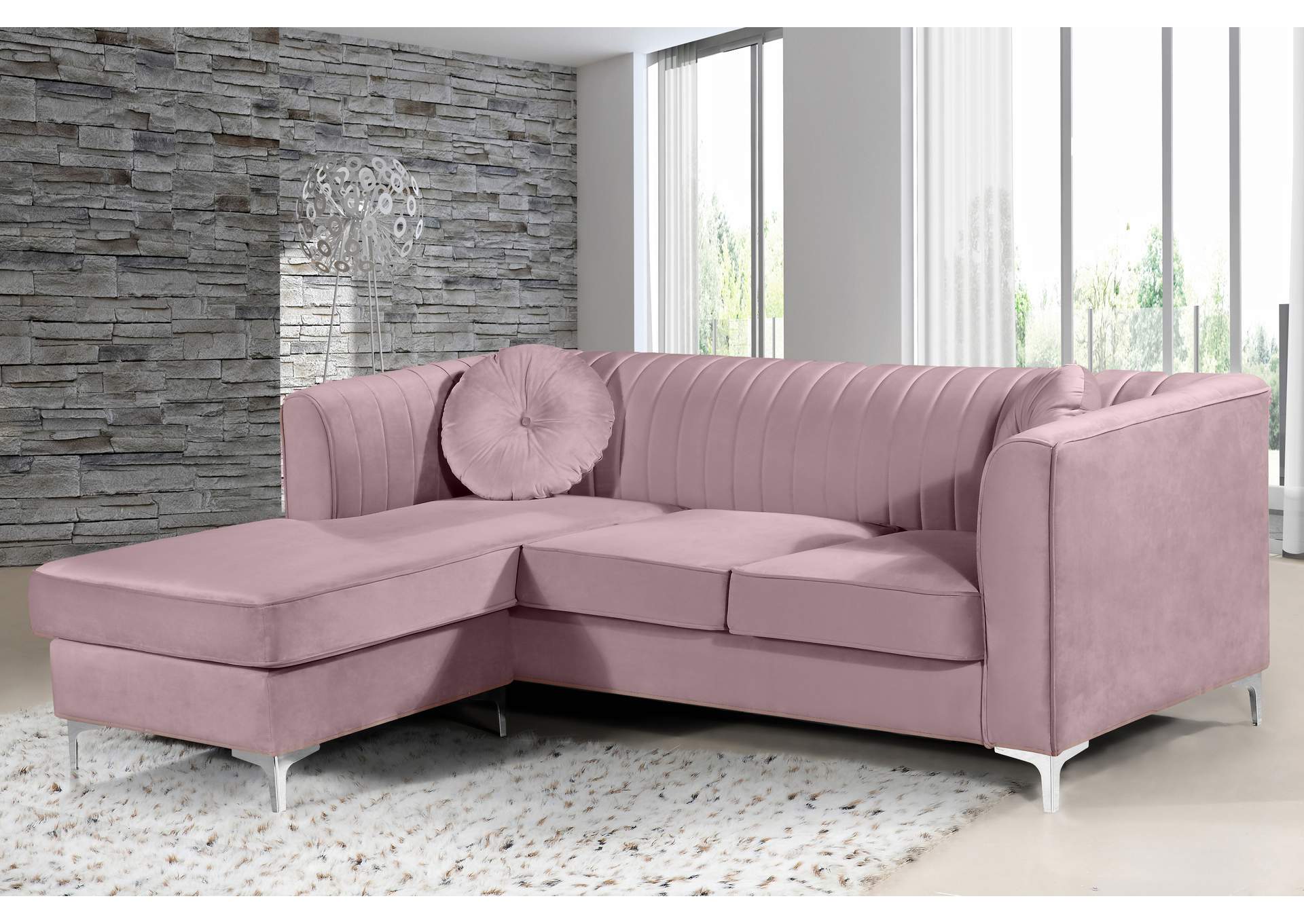 Eliana Pink Velvet 2 Piece Reversible Sectional,Meridian Furniture