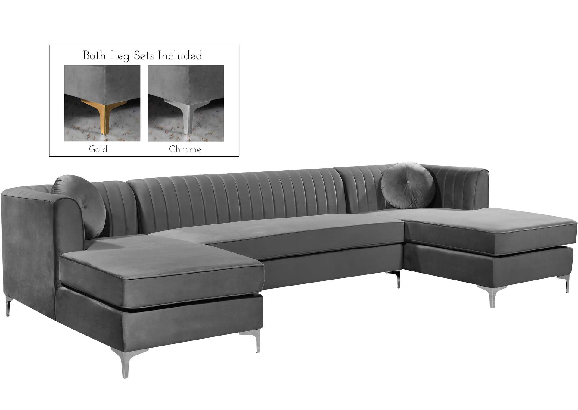 Graham Grey Velvet 3 Piece Sectional,Meridian Furniture