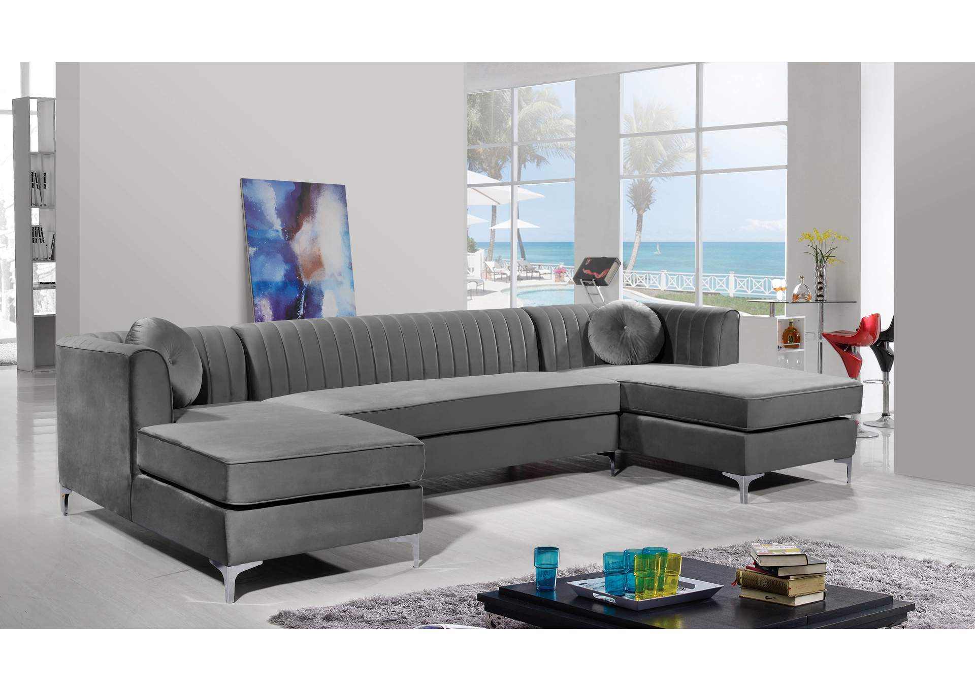 Graham Grey Velvet 3 Piece Sectional,Meridian Furniture