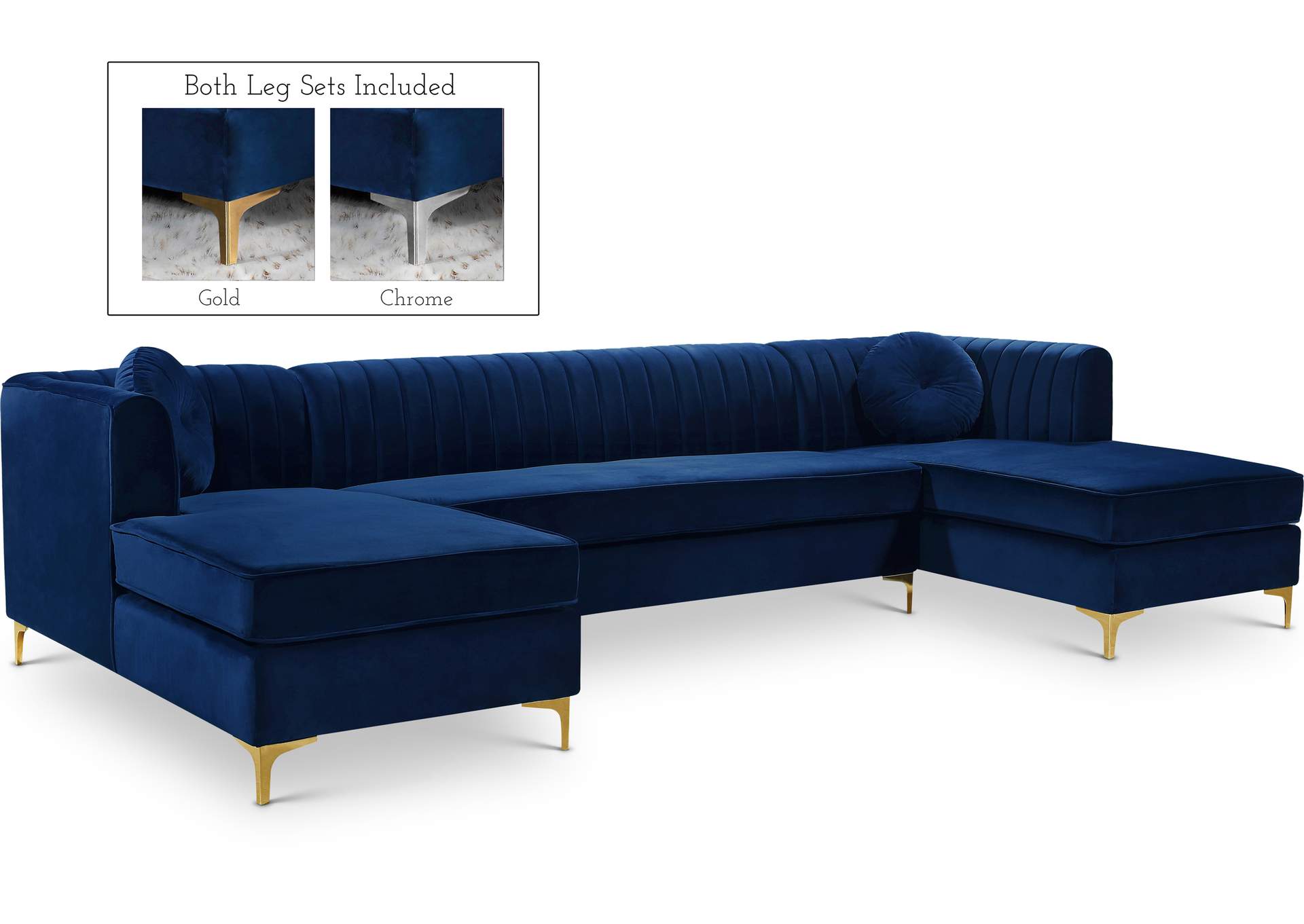 Graham Navy Velvet 3 Piece Sectional,Meridian Furniture