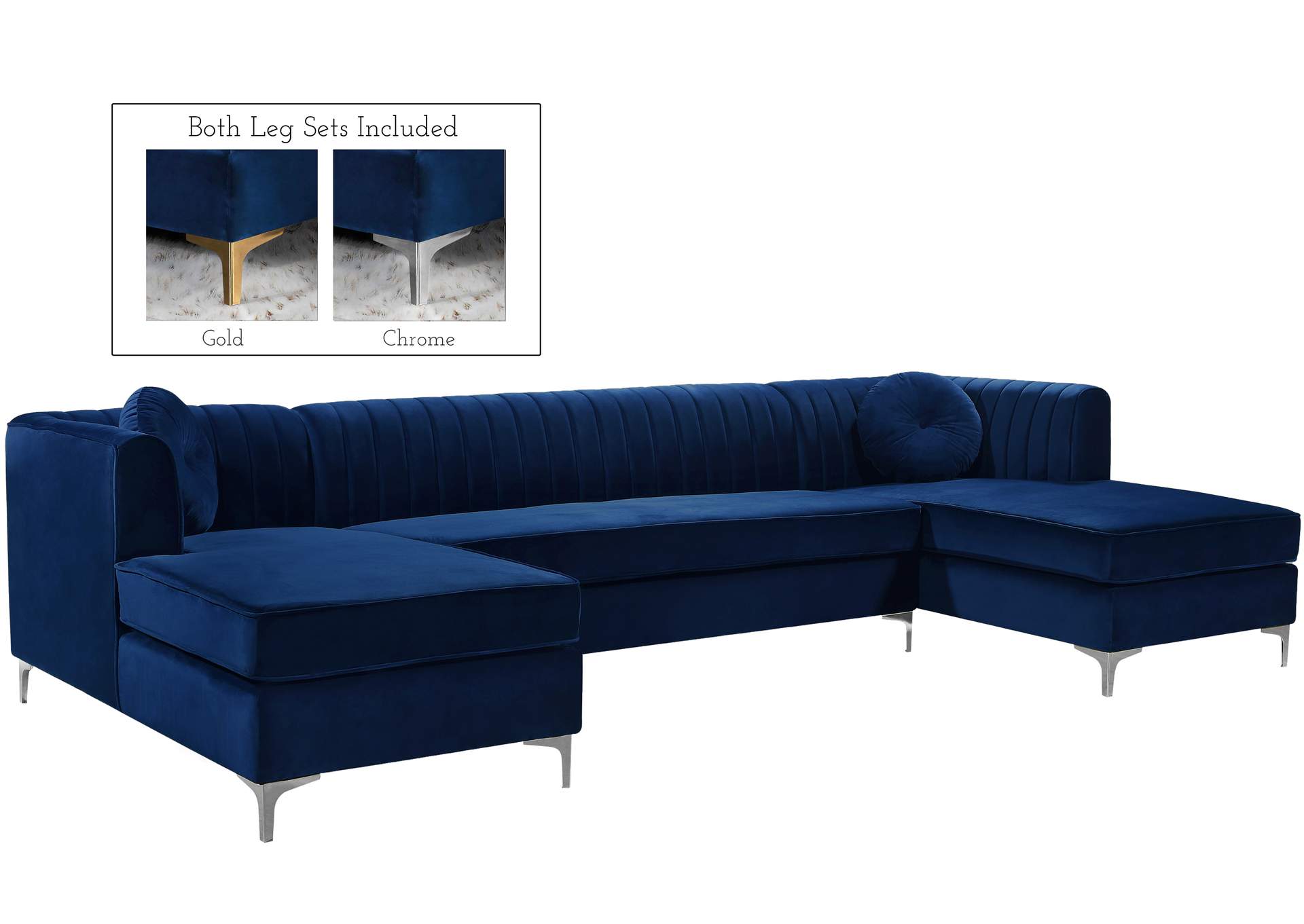 Graham Navy Velvet 3 Piece Sectional,Meridian Furniture