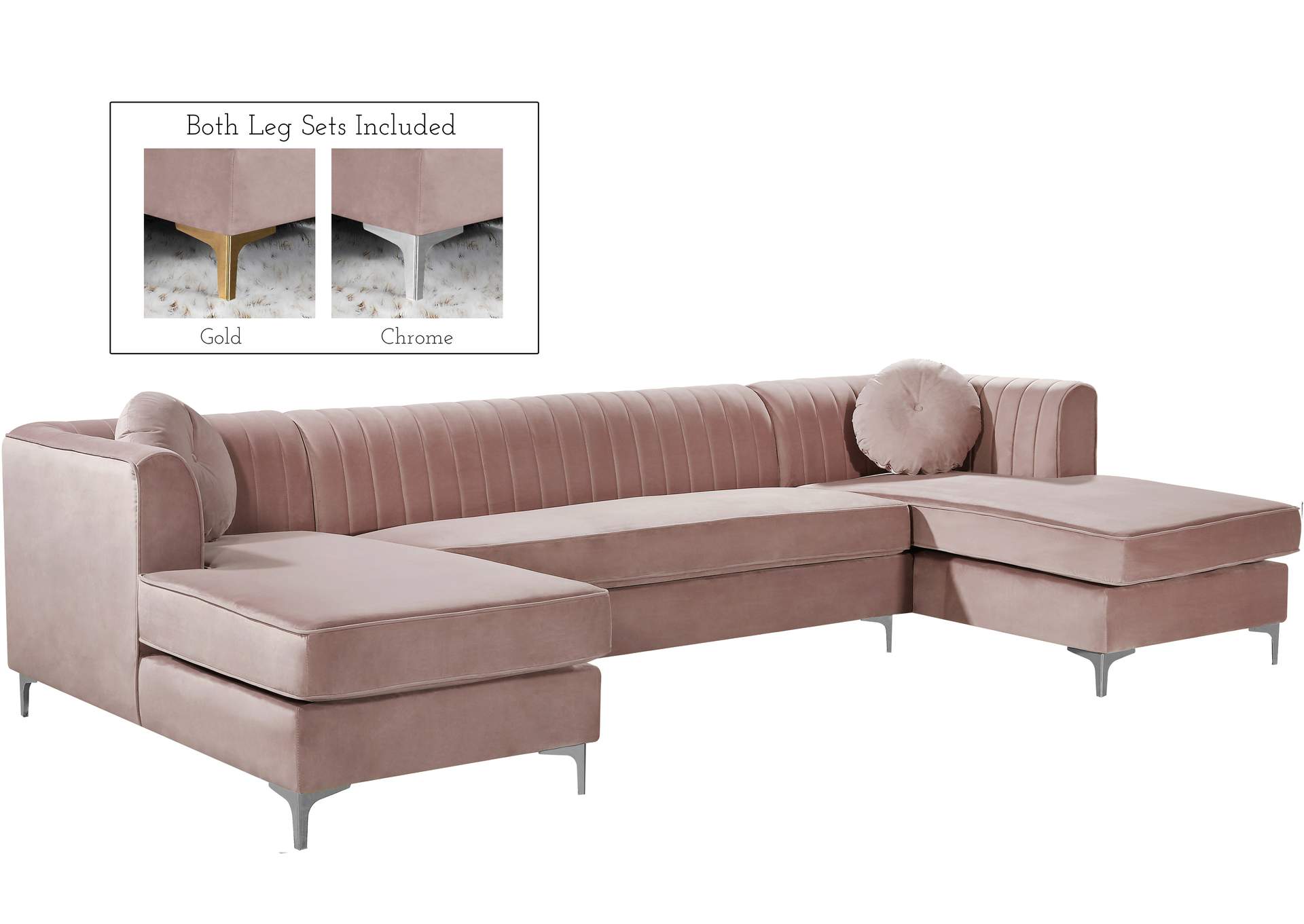 Graham Pink Velvet 3 Piece Sectional,Meridian Furniture