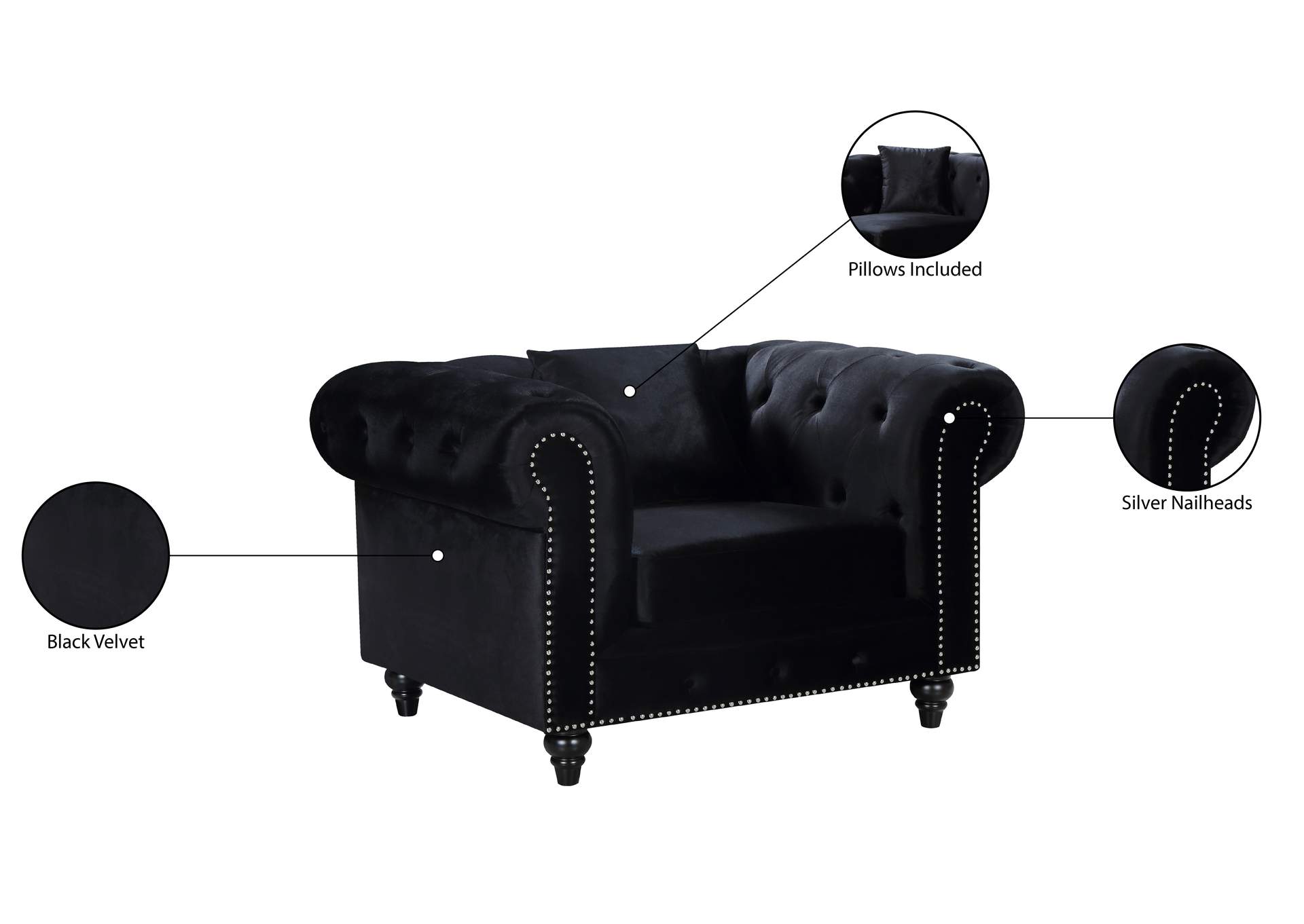 Chesterfield Black Velvet Chair,Meridian Furniture