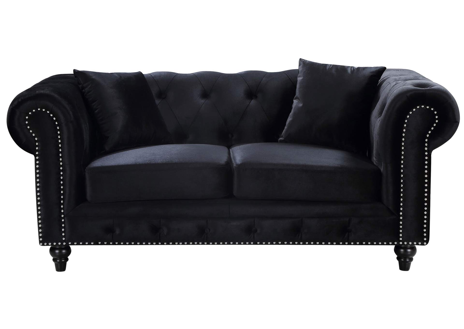 Chesterfield Black Velvet Loveseat,Meridian Furniture