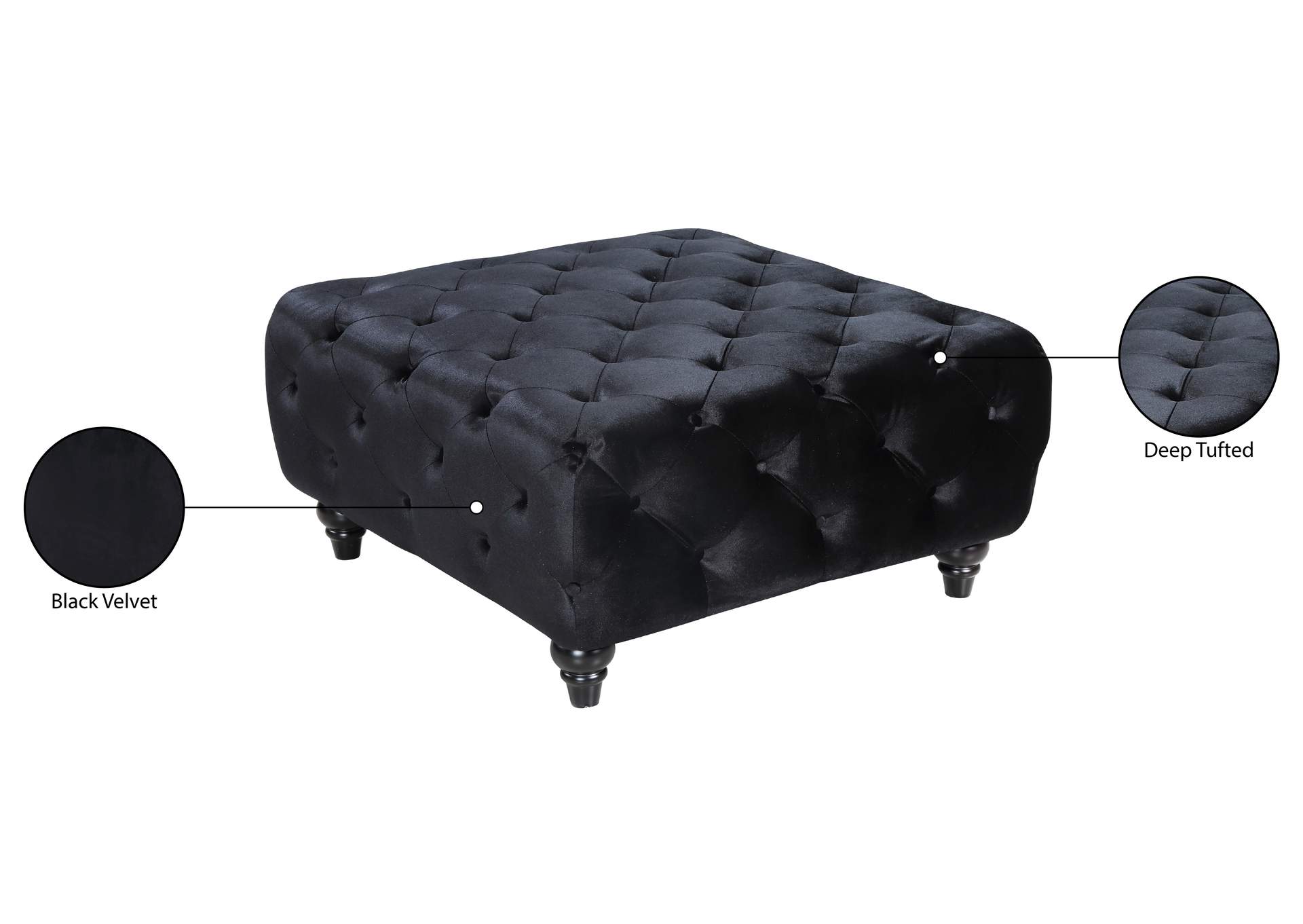 Chesterfield Black Velvet Ottoman,Meridian Furniture