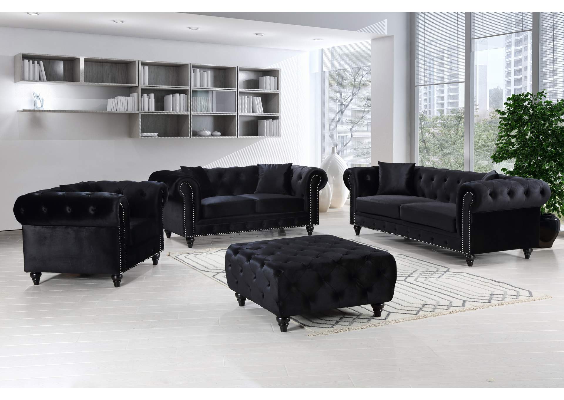 Chesterfield Black Velvet Sofa,Meridian Furniture