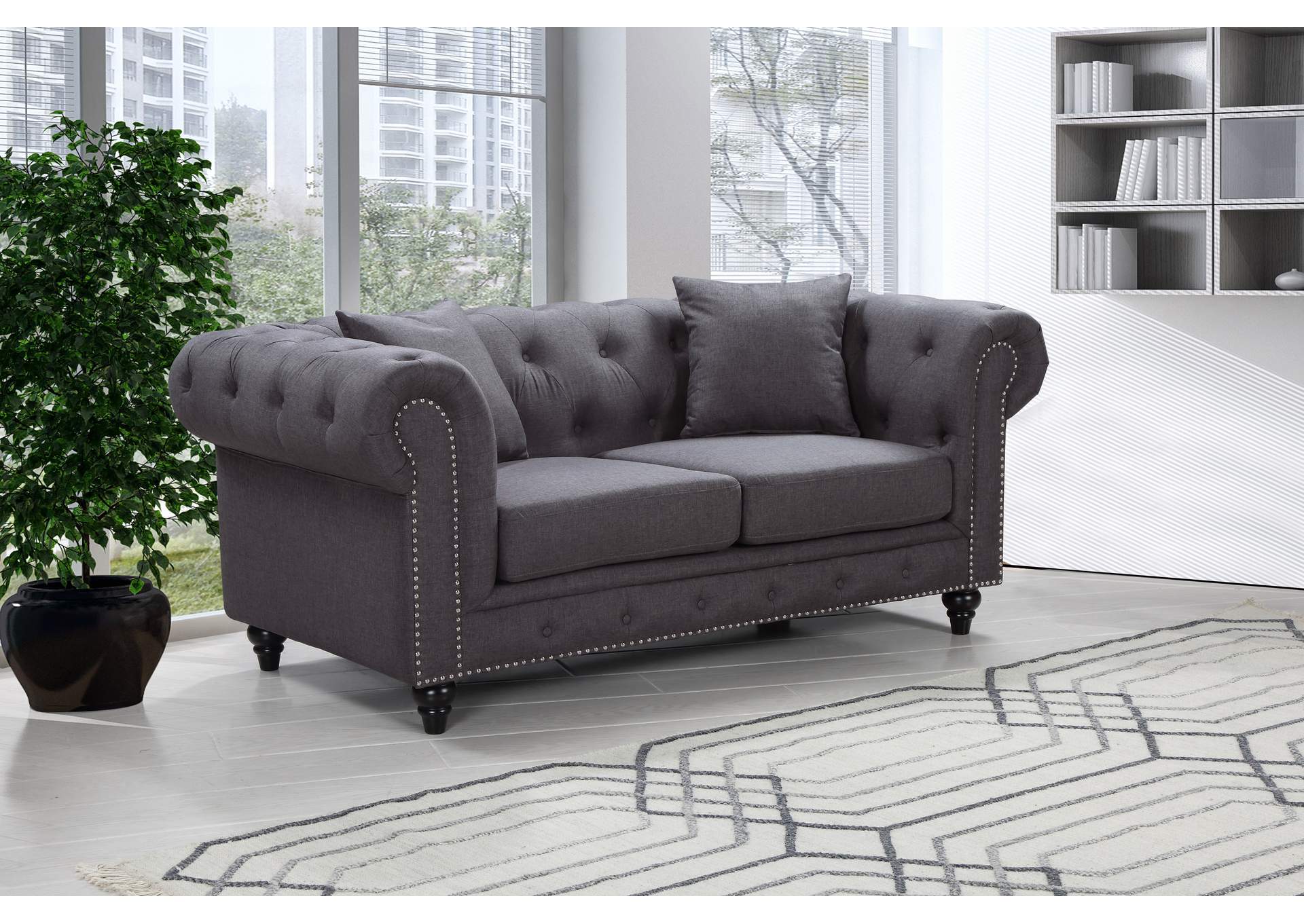 Chesterfield Grey Linen Textured Loveseat,Meridian Furniture