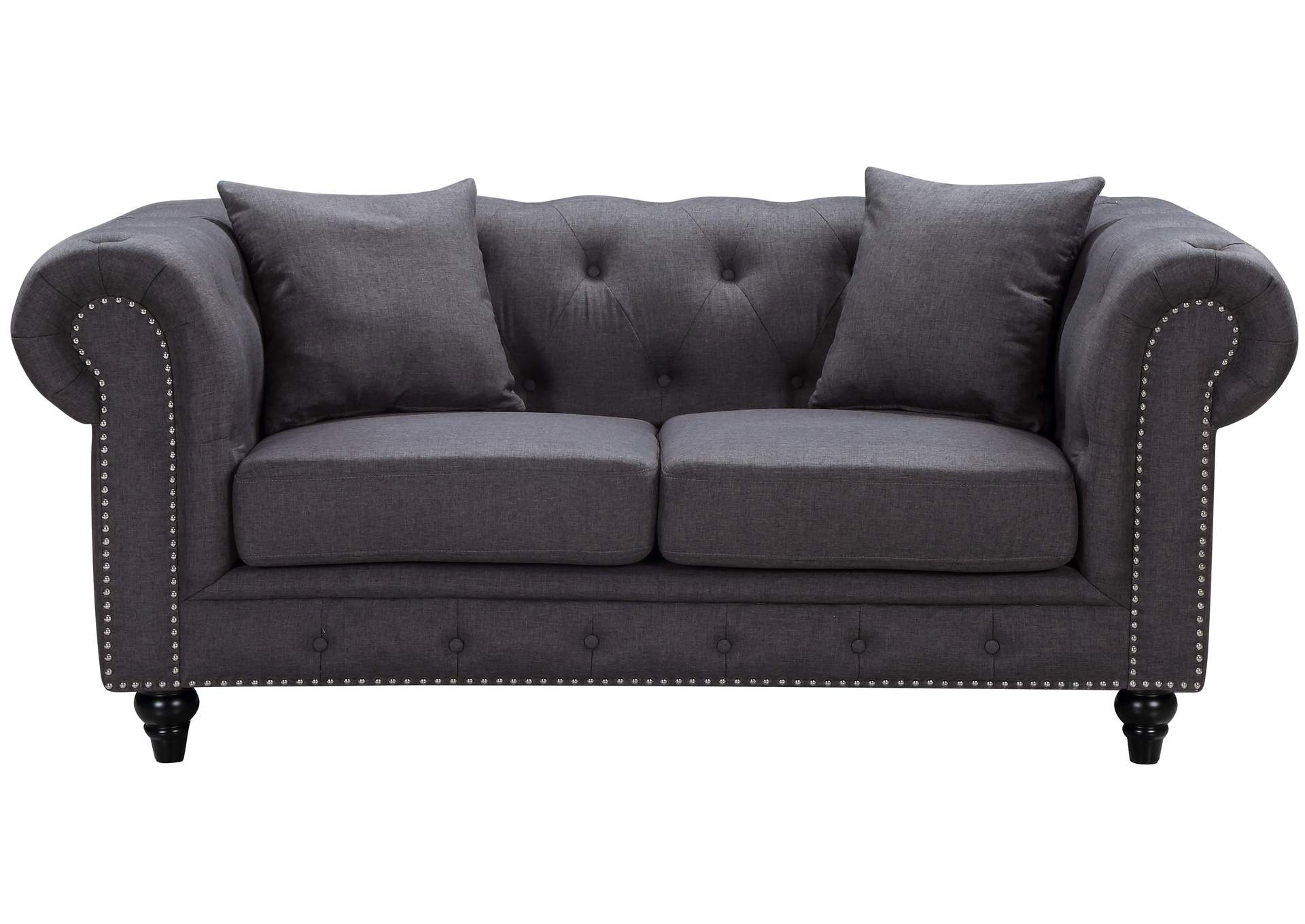 Chesterfield Grey Linen Textured Loveseat,Meridian Furniture