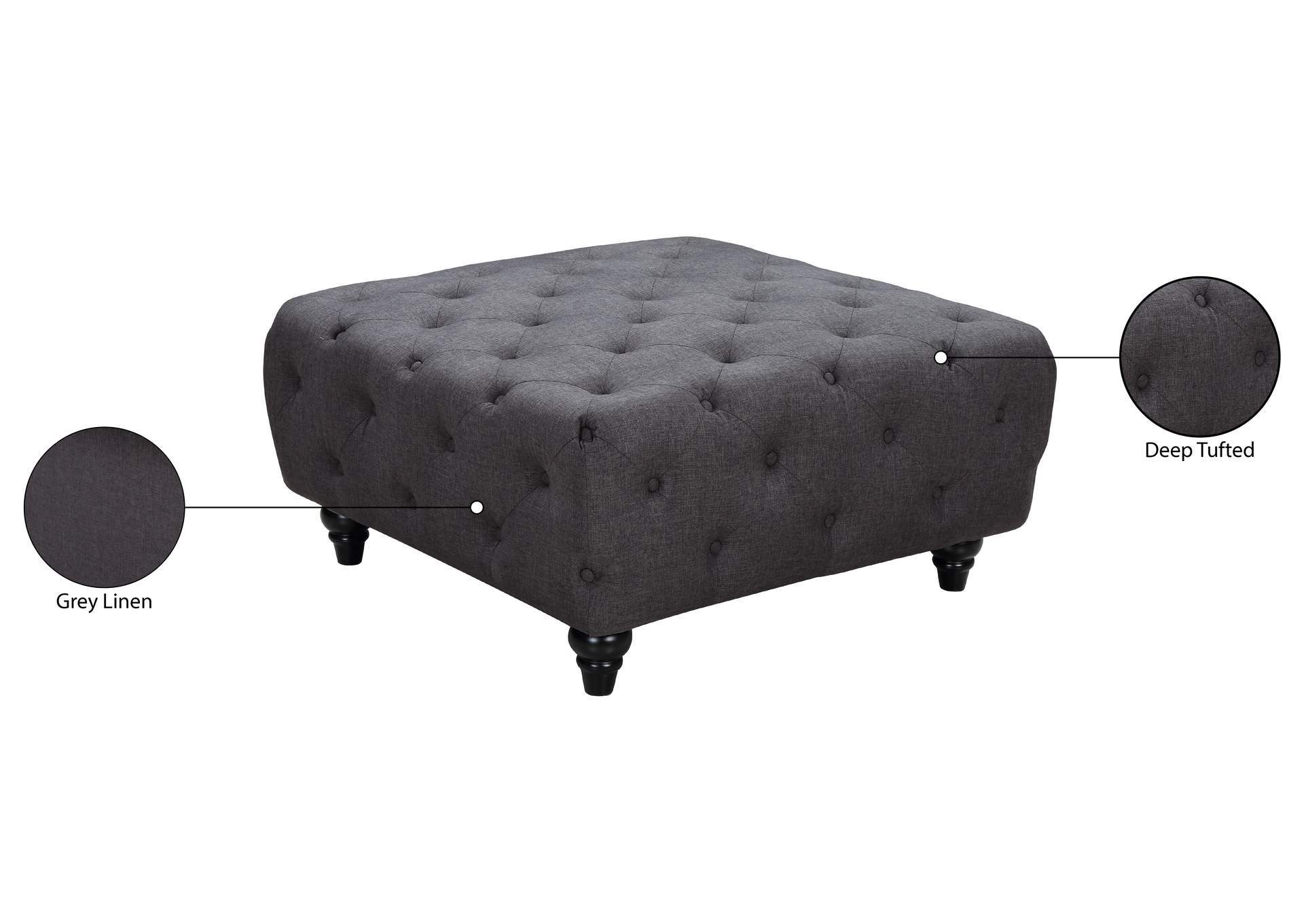 Chesterfield Grey Linen Textured Ottoman,Meridian Furniture