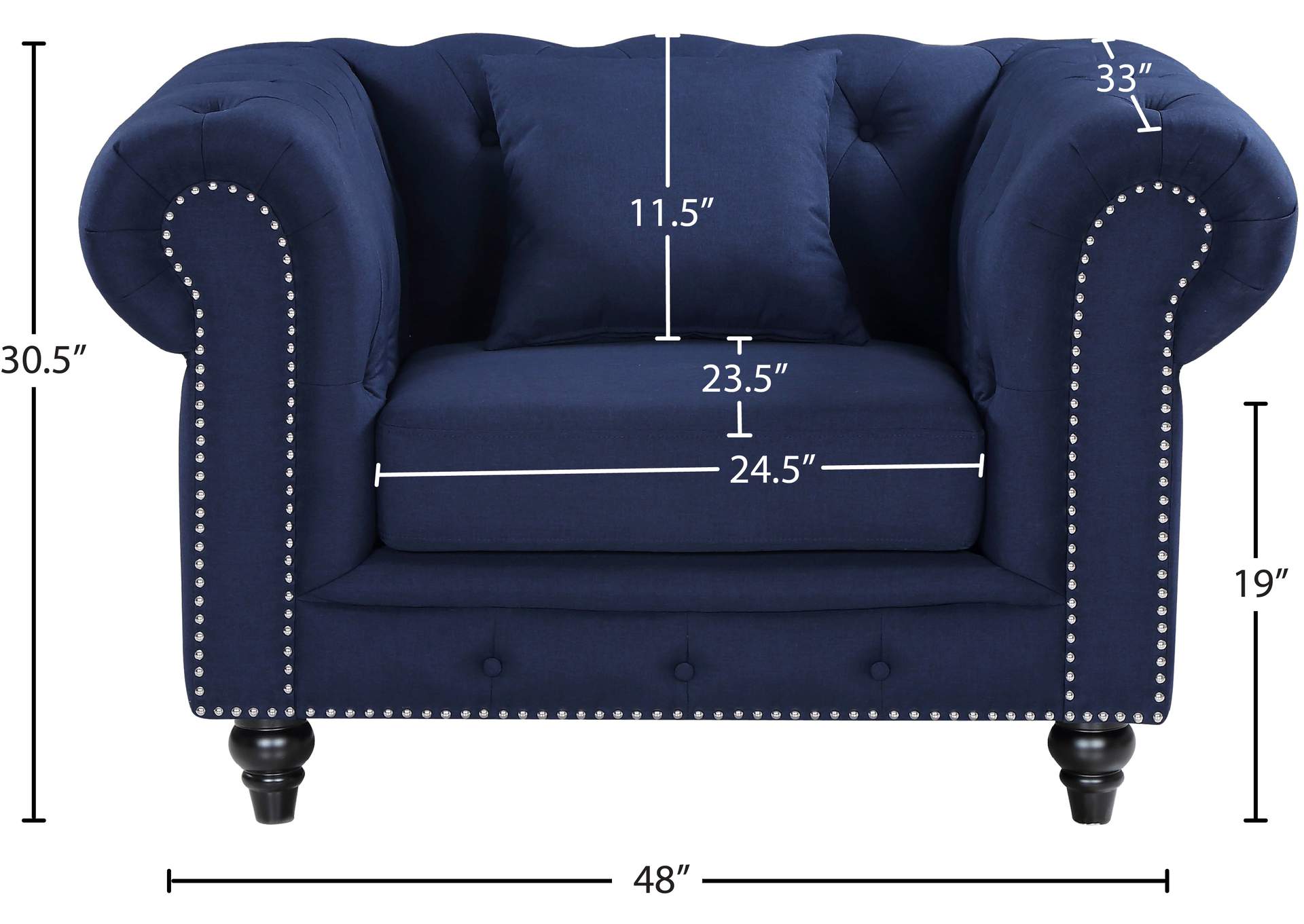 Chesterfield Navy Linen Textured Chair,Meridian Furniture