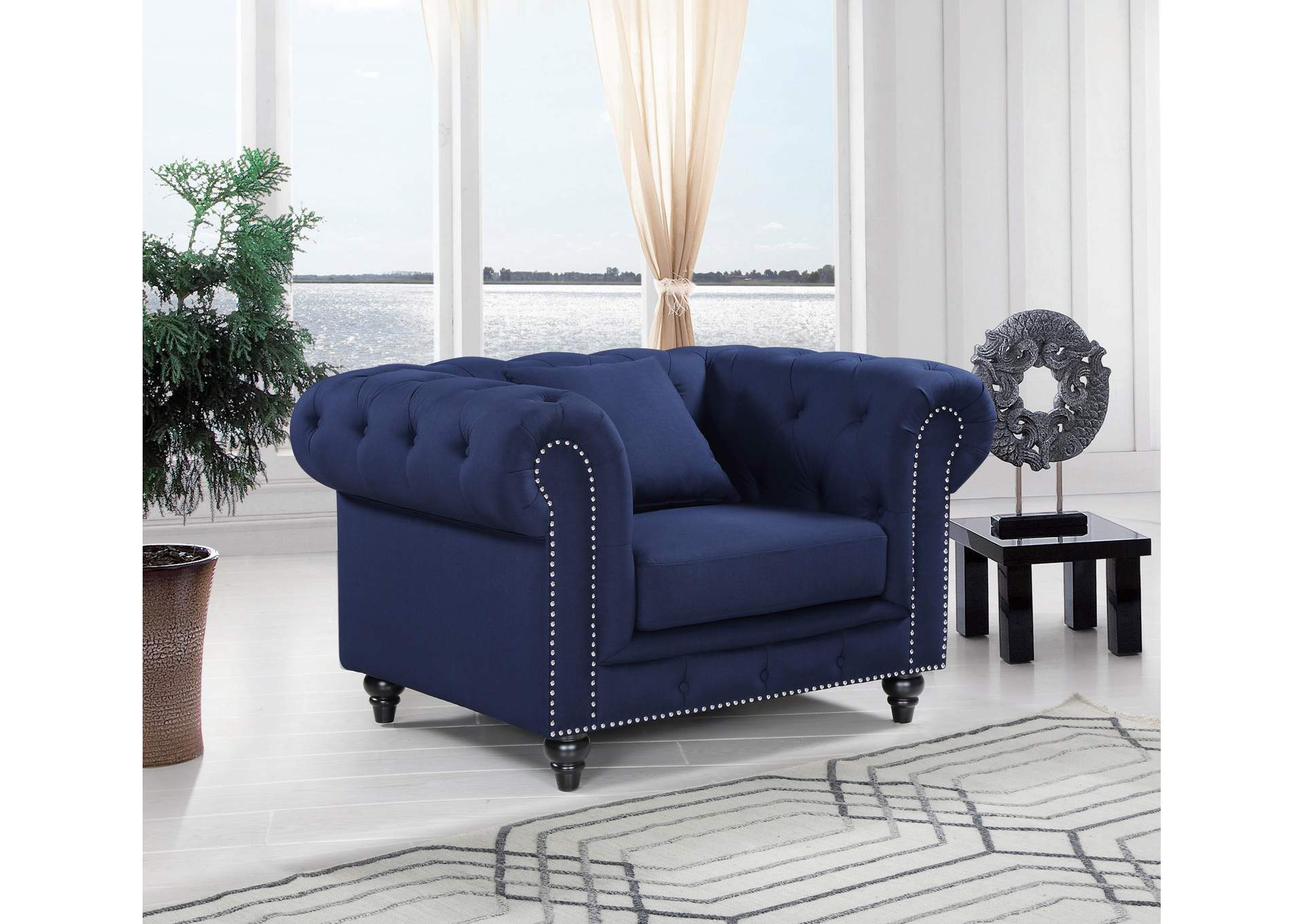 Chesterfield Navy Linen Textured Chair,Meridian Furniture