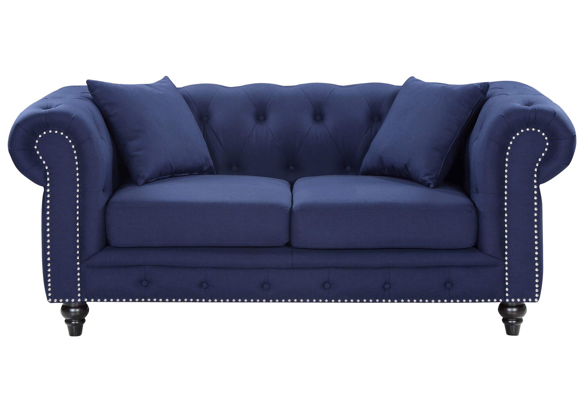 Chesterfield Navy Linen Textured Loveseat,Meridian Furniture