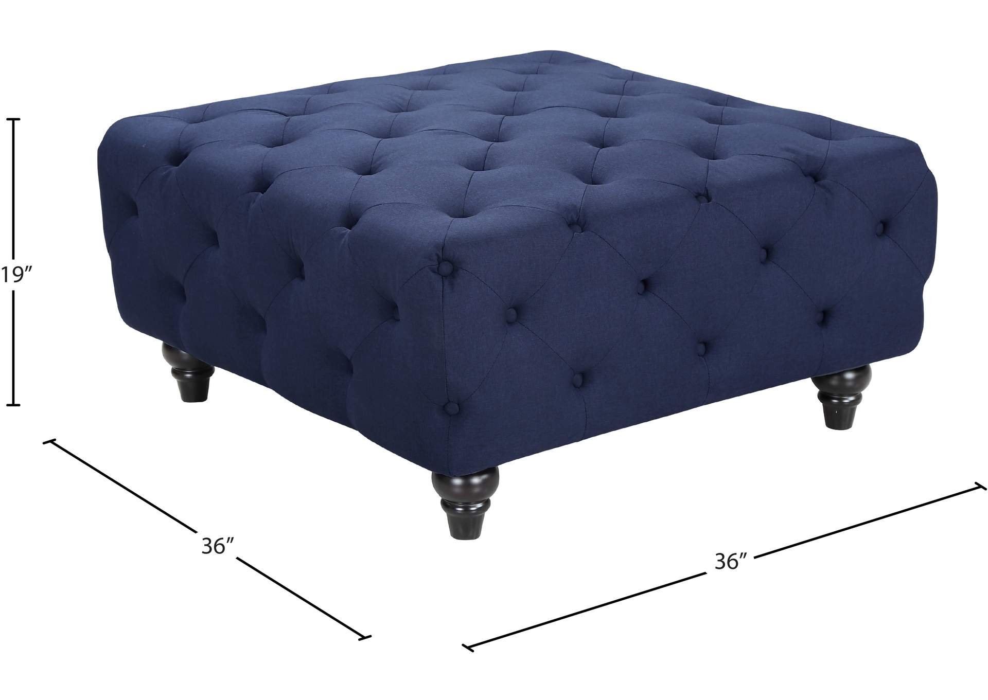 Chesterfield Navy Linen Textured Ottoman,Meridian Furniture