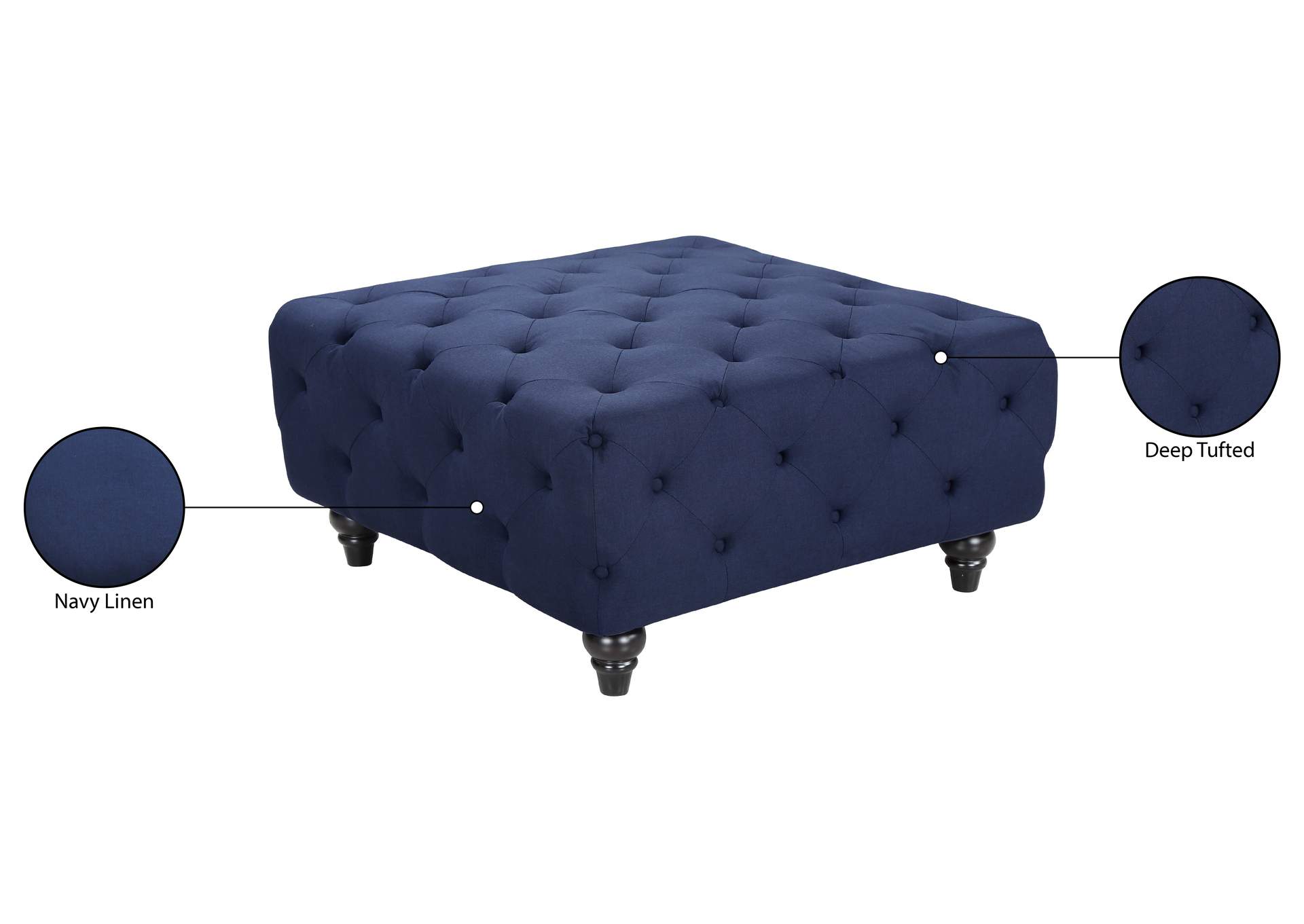 Chesterfield Navy Linen Textured Ottoman,Meridian Furniture