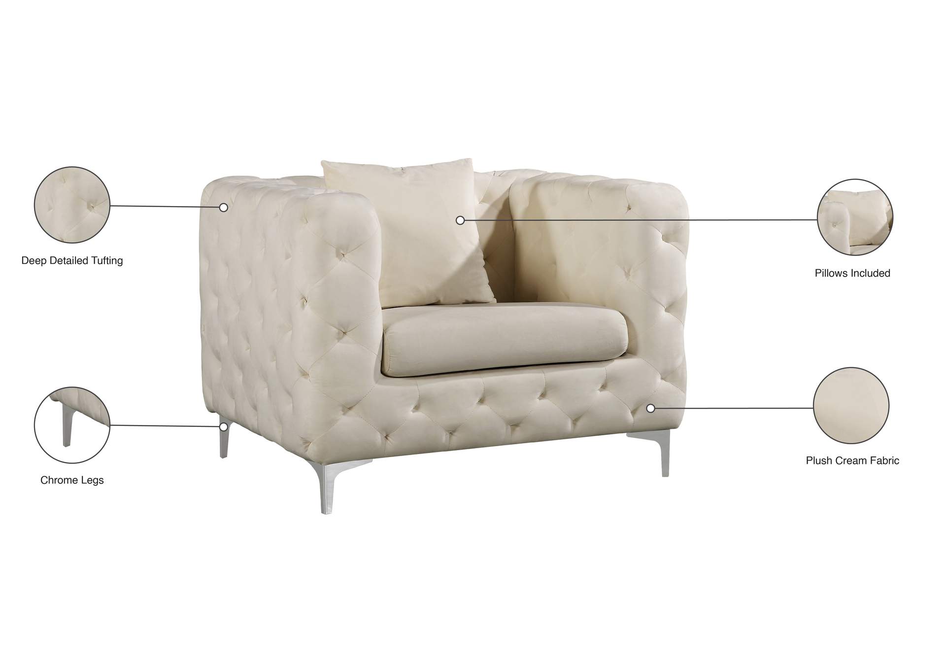 Scarlett Cream Velvet Chair,Meridian Furniture