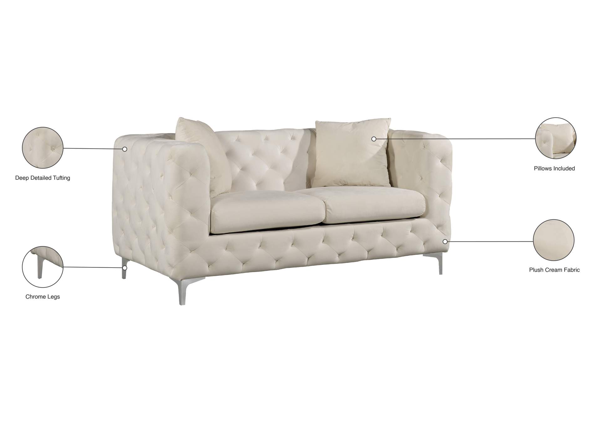 Scarlett Cream Velvet Loveseat,Meridian Furniture