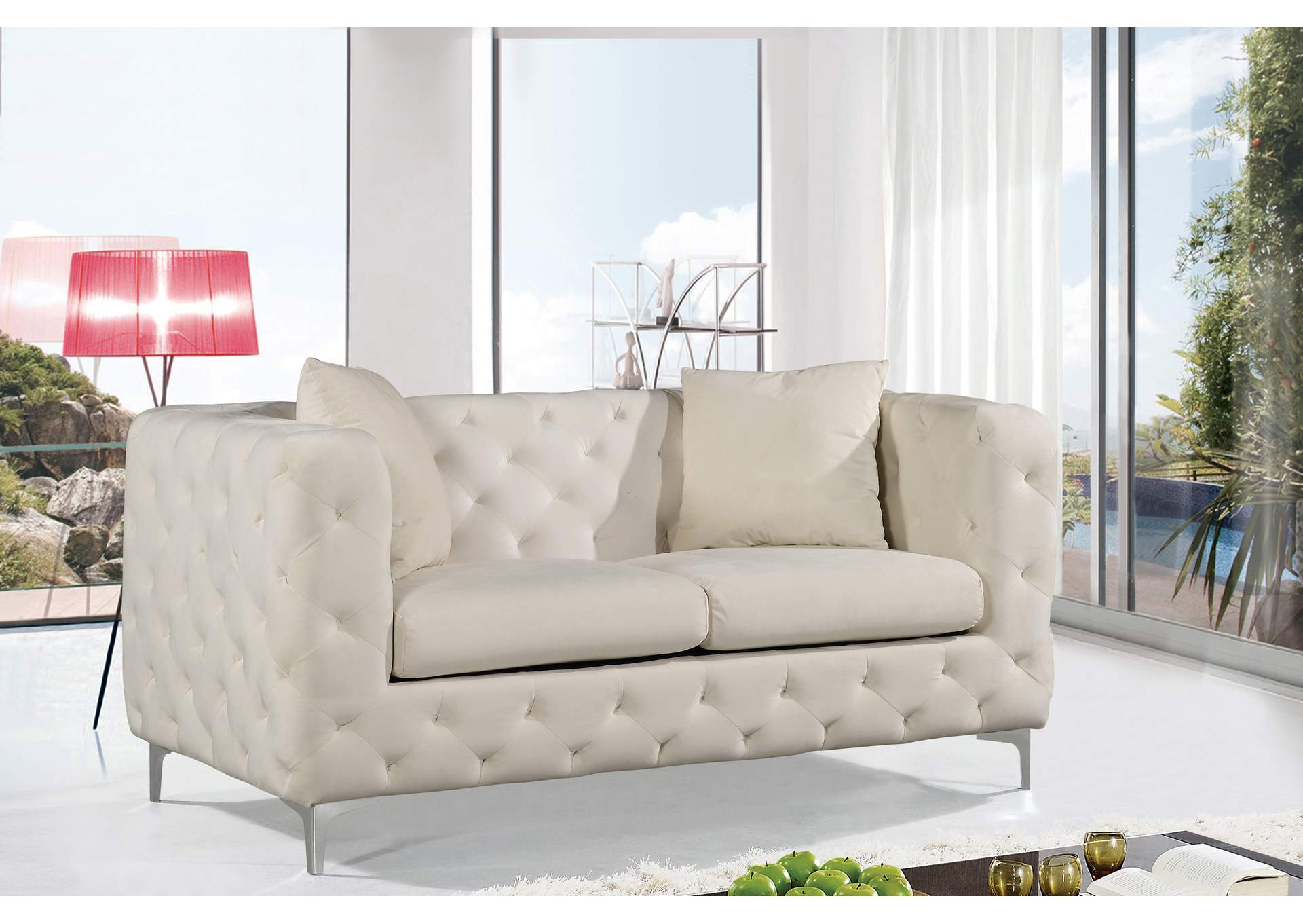 Scarlett Cream Velvet Loveseat,Meridian Furniture