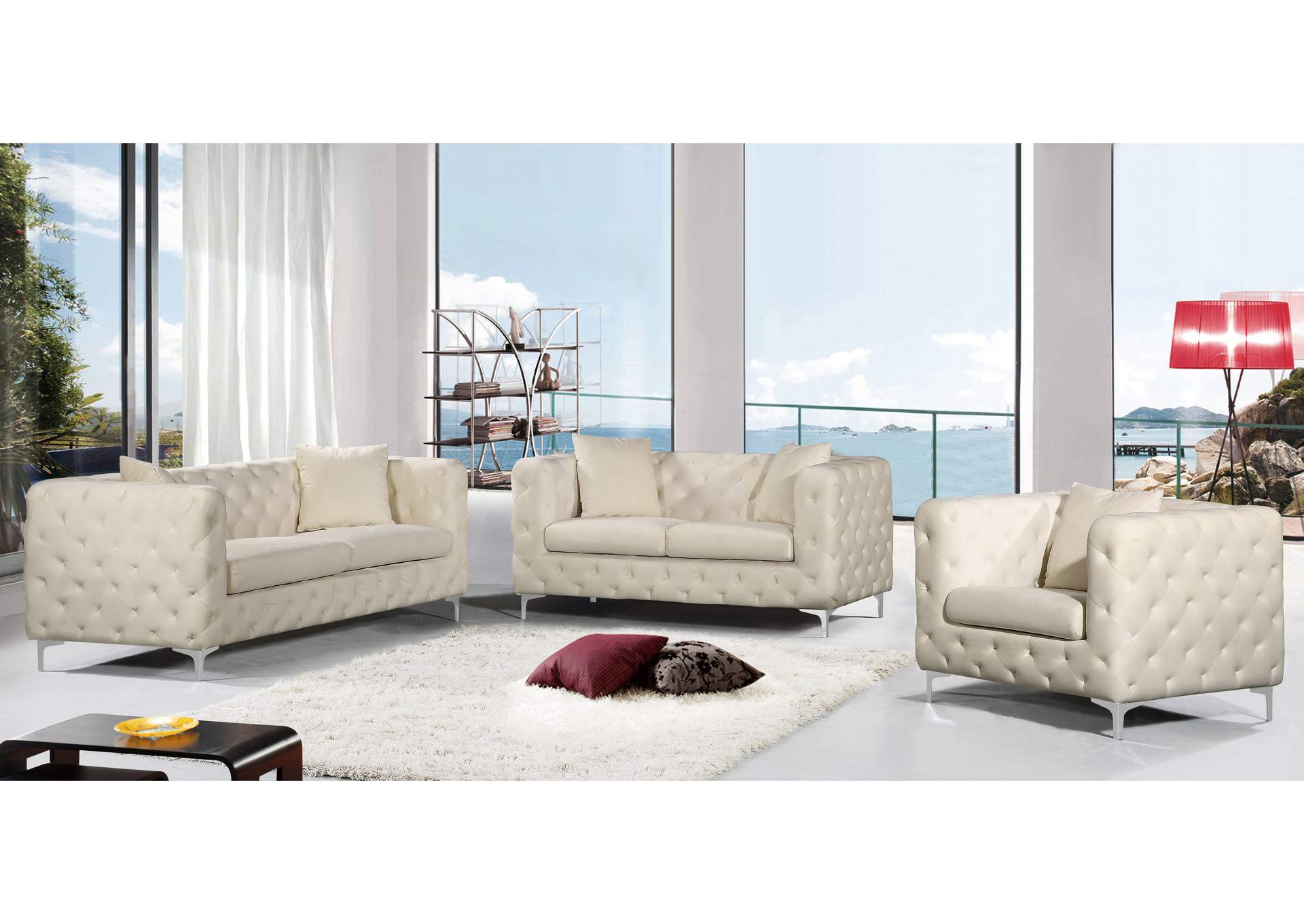 Scarlett Cream Velvet Loveseat,Meridian Furniture