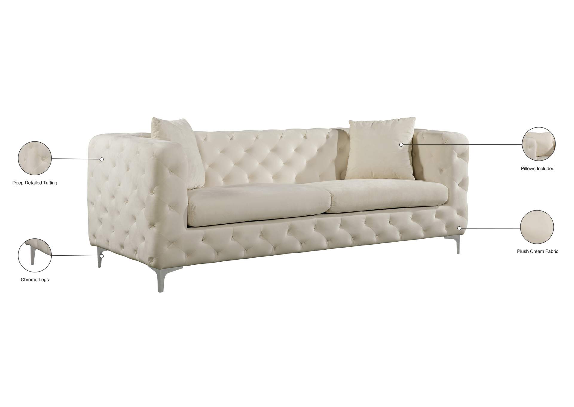 Scarlett Cream Velvet Sofa,Meridian Furniture