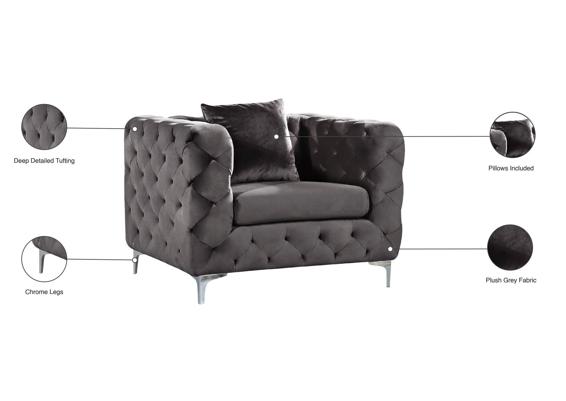 Scarlett Grey Velvet Chair,Meridian Furniture