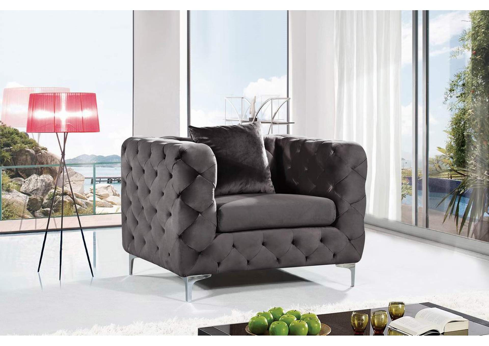 Scarlett Grey Velvet Chair,Meridian Furniture