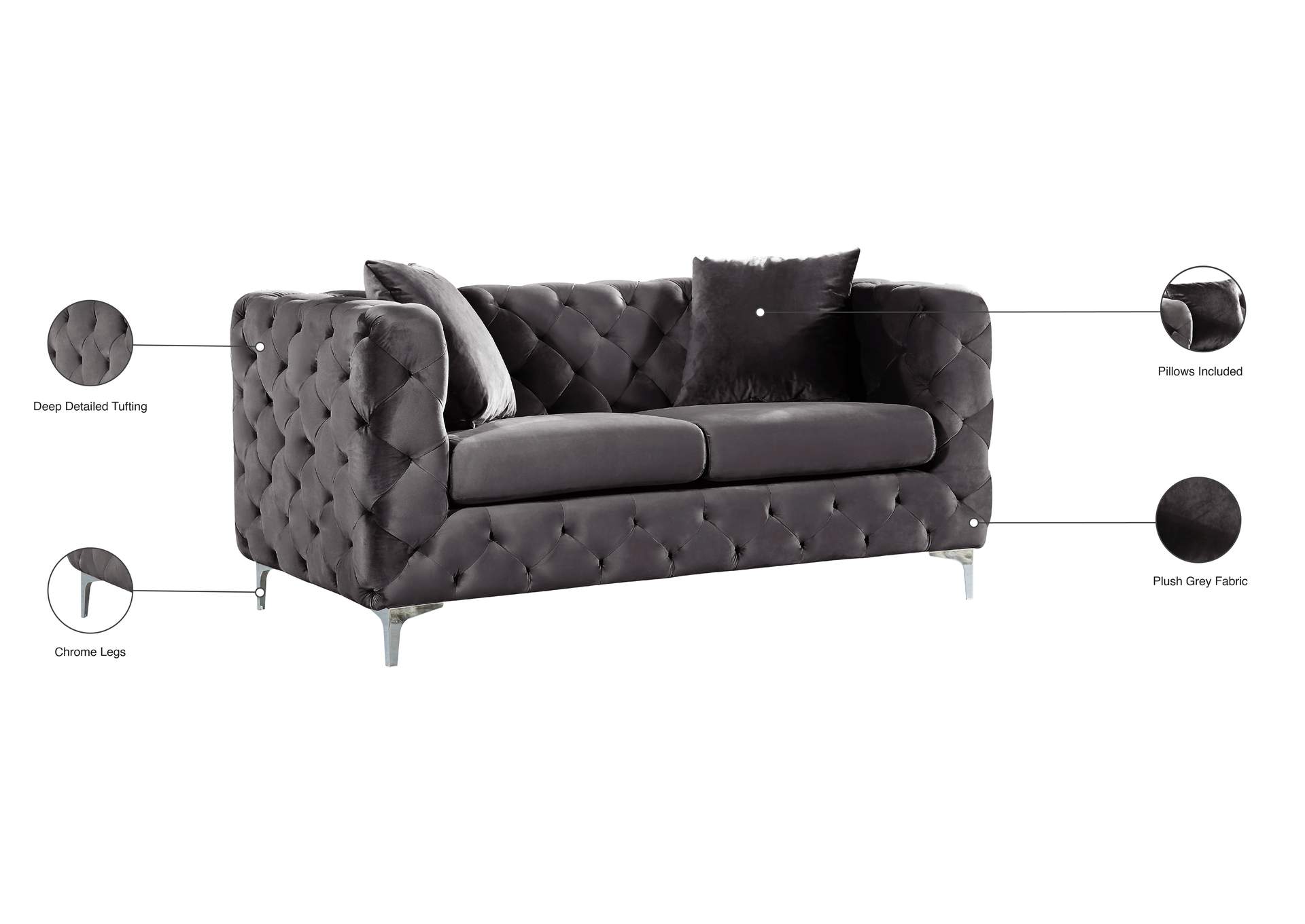 Scarlett Grey Velvet Loveseat,Meridian Furniture