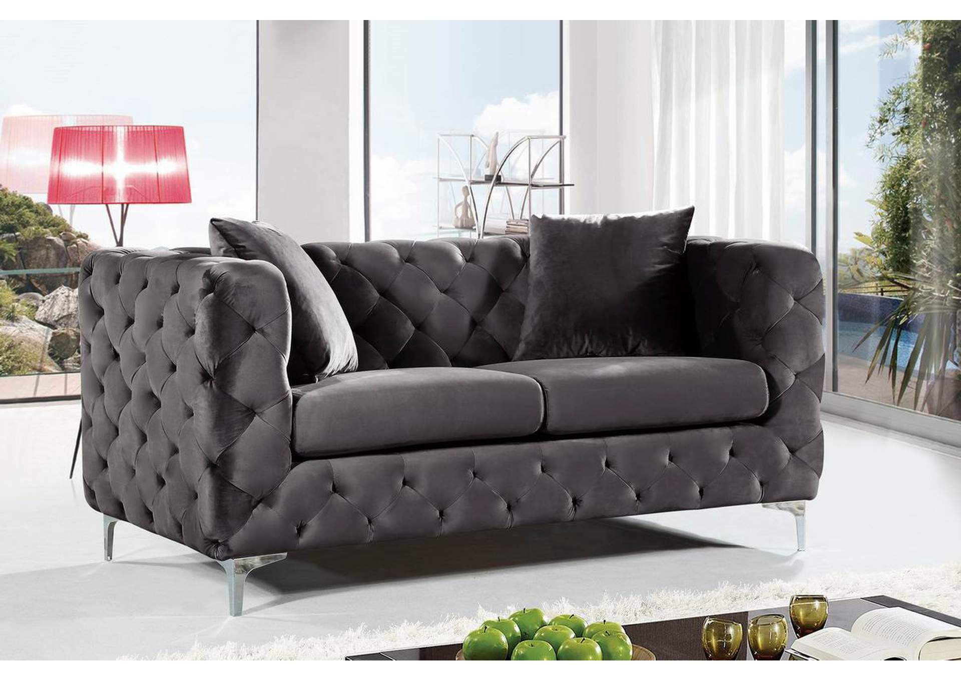 Scarlett Grey Velvet Loveseat,Meridian Furniture