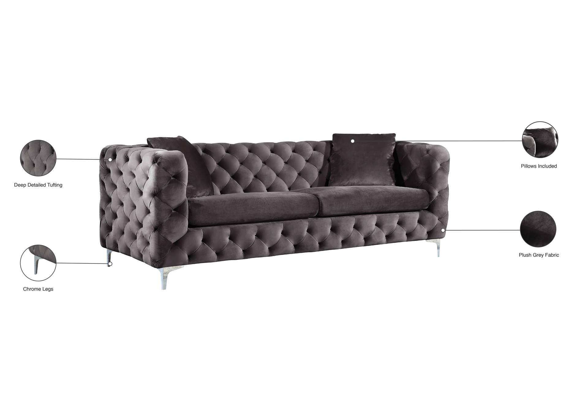 Scarlett Grey Velvet Sofa,Meridian Furniture