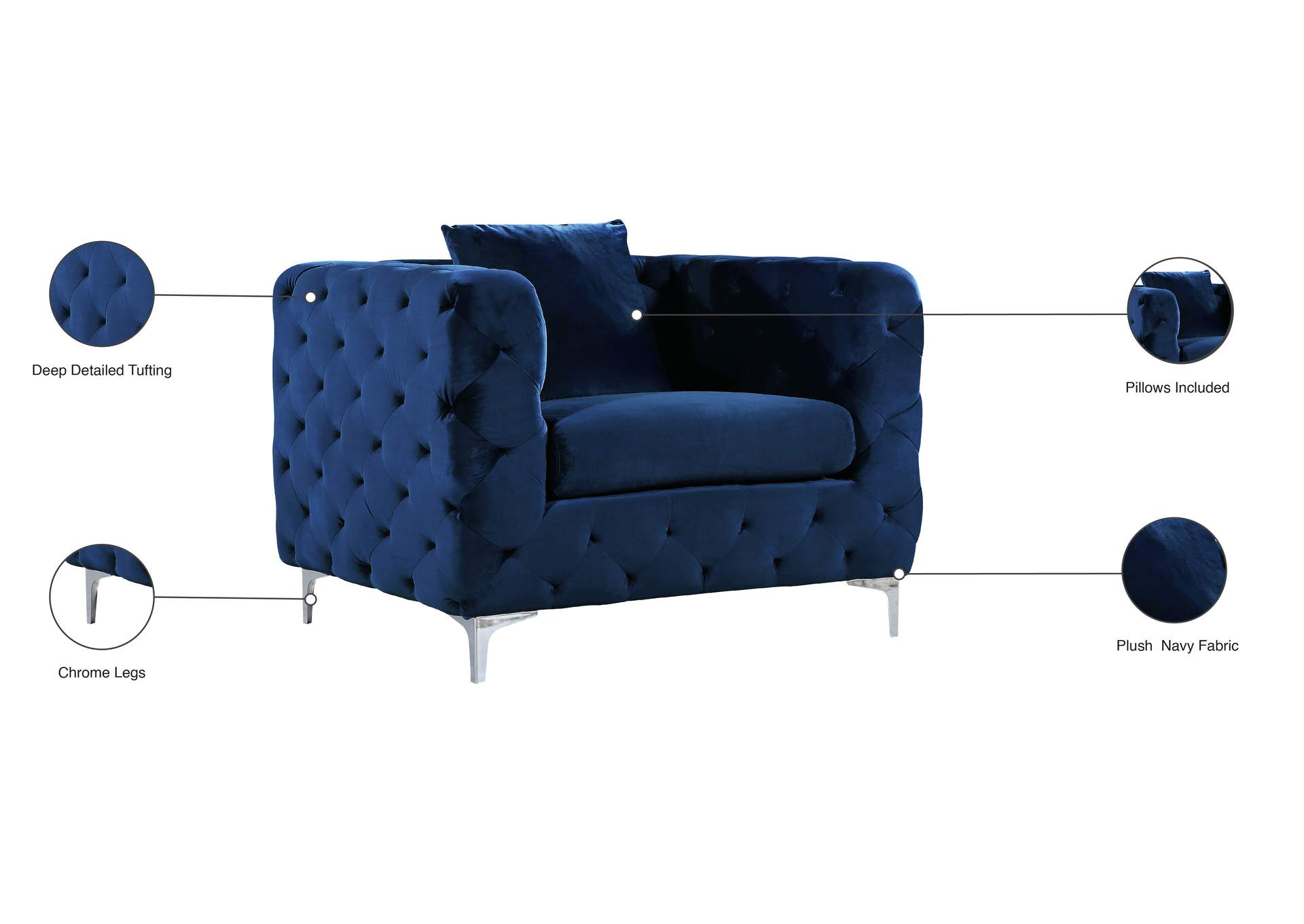 Scarlett Navy Velvet Chair,Meridian Furniture