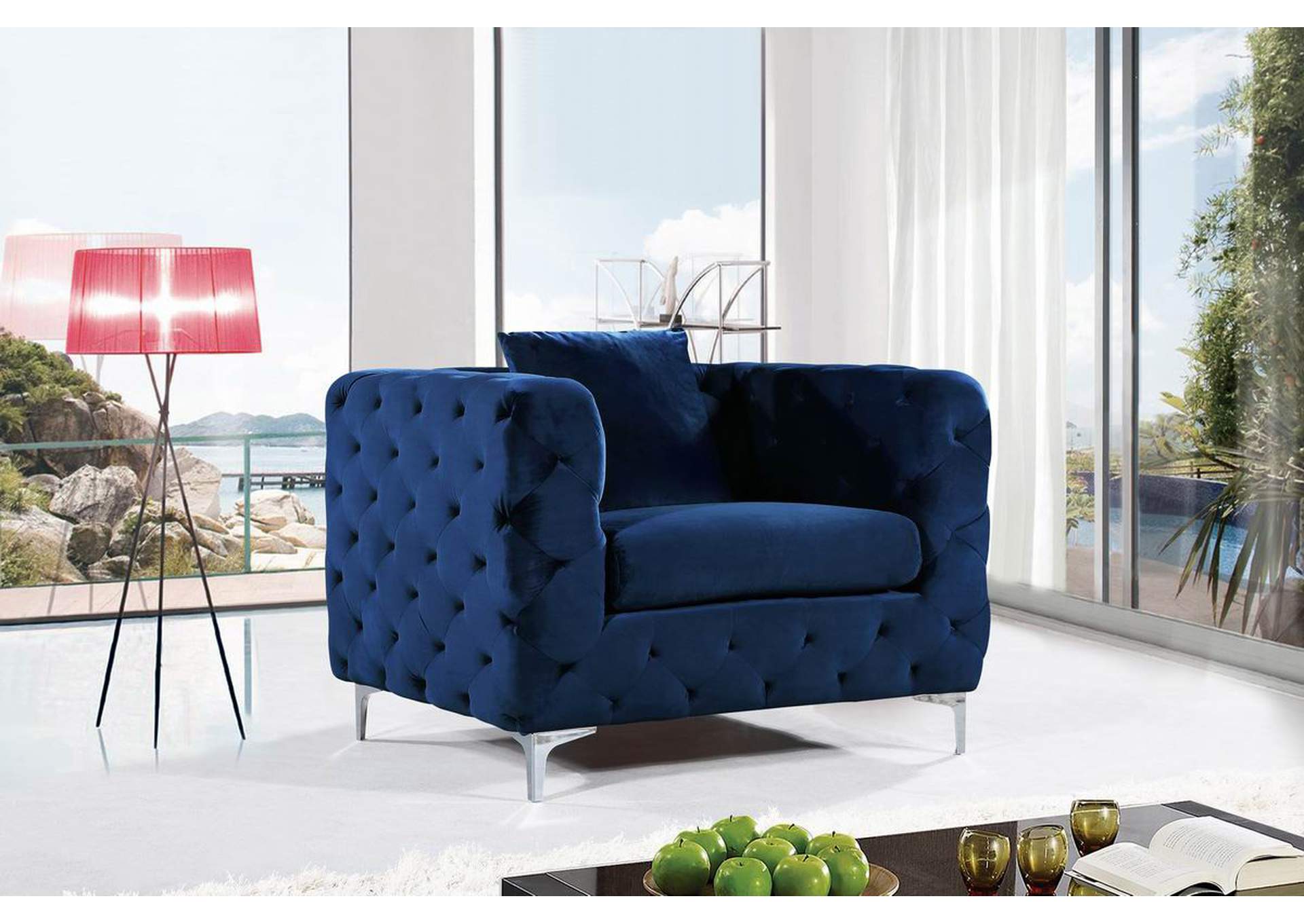 Scarlett Navy Velvet Chair,Meridian Furniture