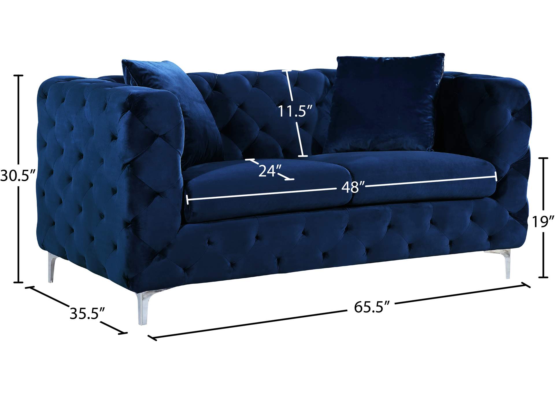 Scarlett Navy Velvet Loveseat,Meridian Furniture