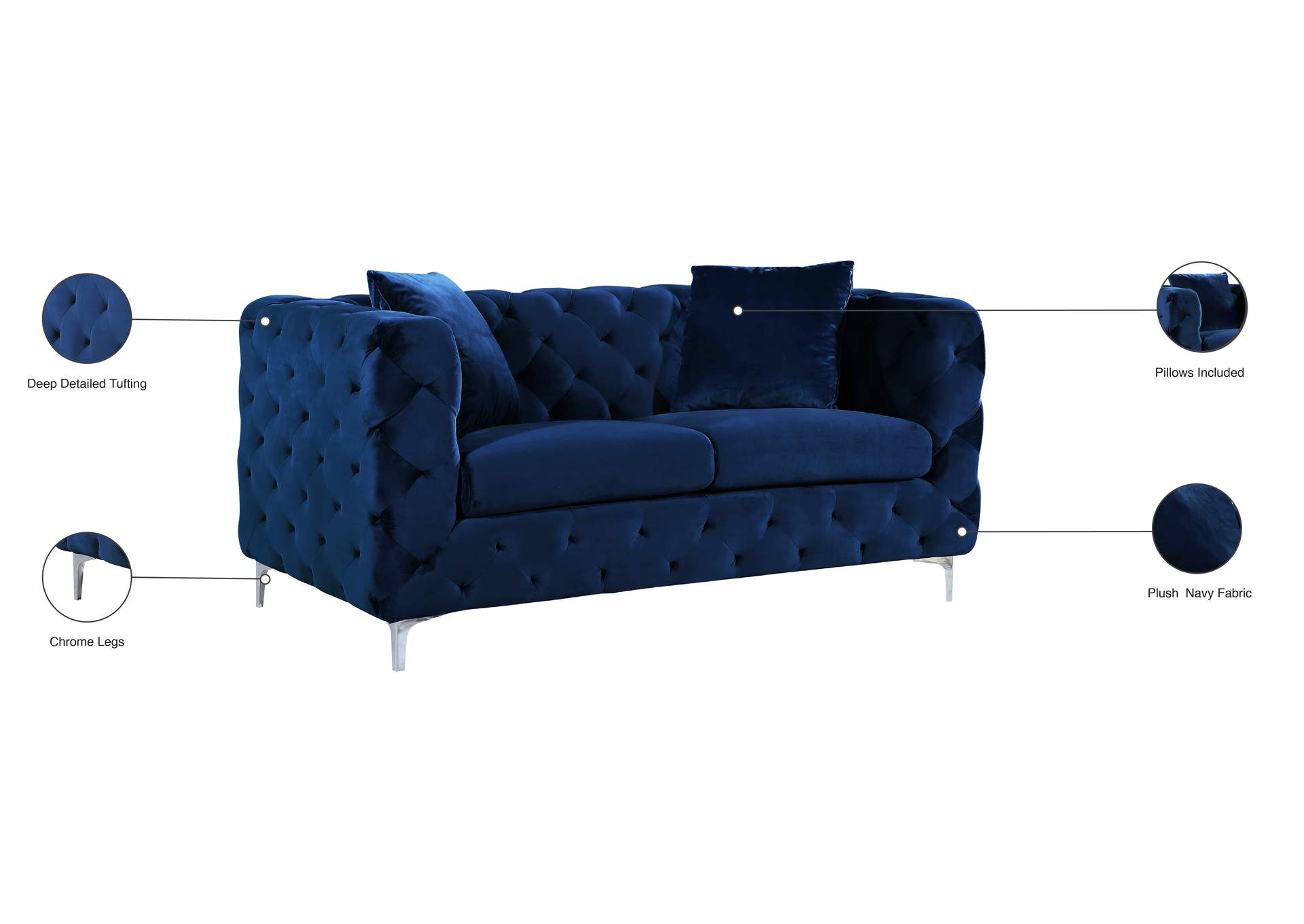 Scarlett Navy Velvet Loveseat,Meridian Furniture