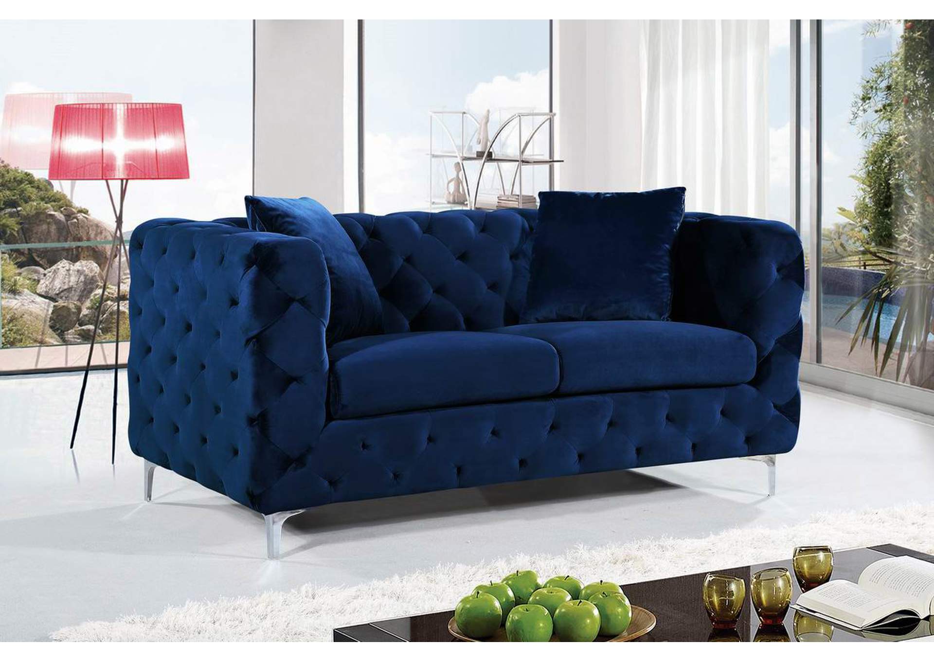 Scarlett Navy Velvet Loveseat,Meridian Furniture