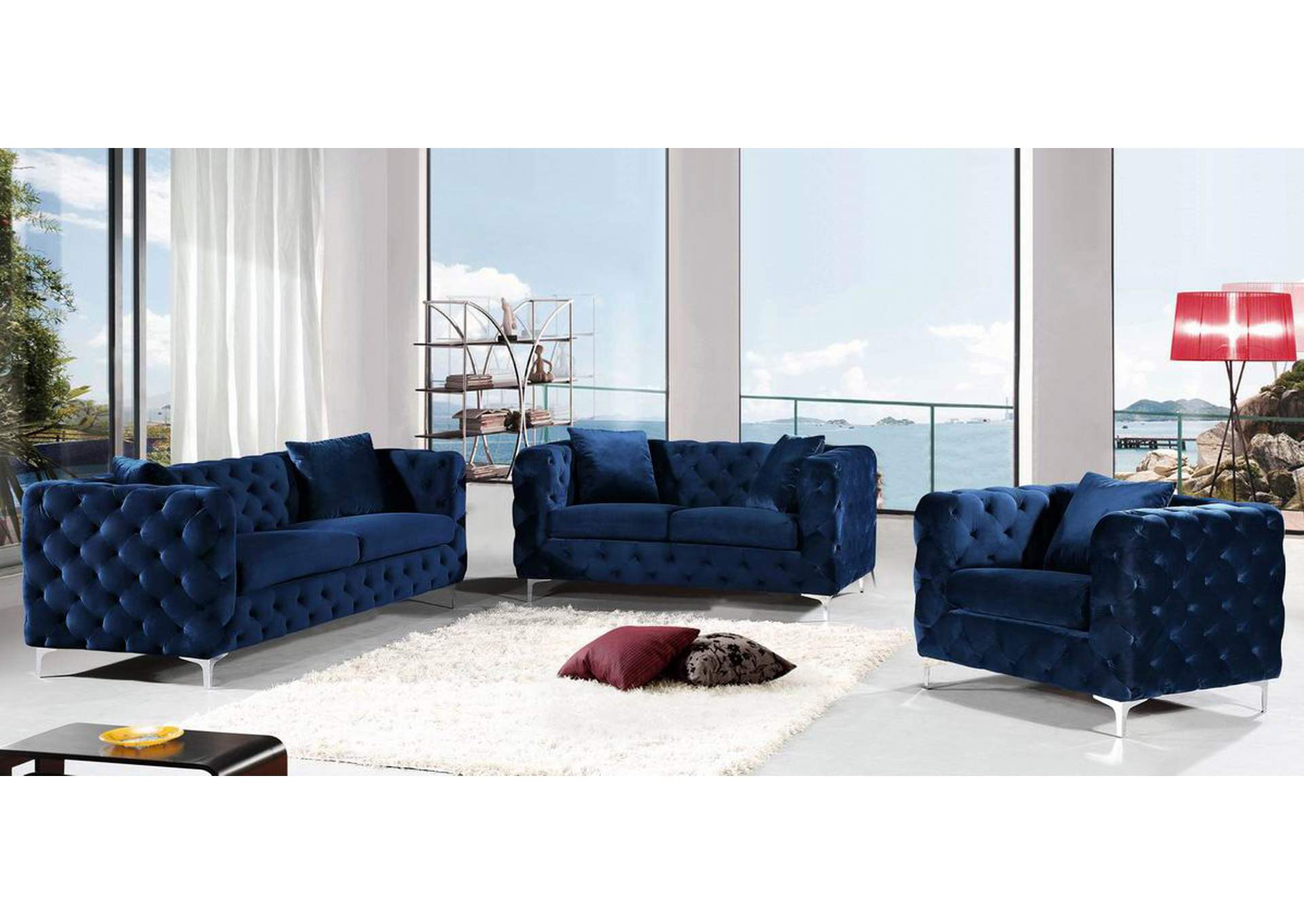 Scarlett Navy Velvet Loveseat,Meridian Furniture